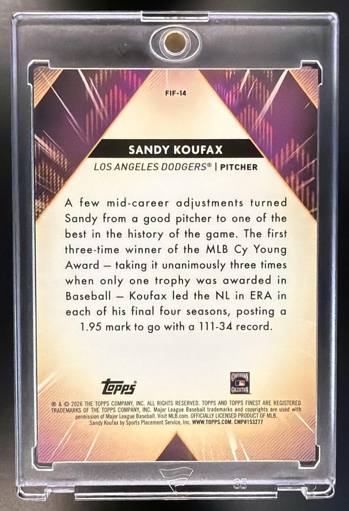 2026 Topps Finest Sandy Koufax #FIF-14 Black /10 Finest Forces