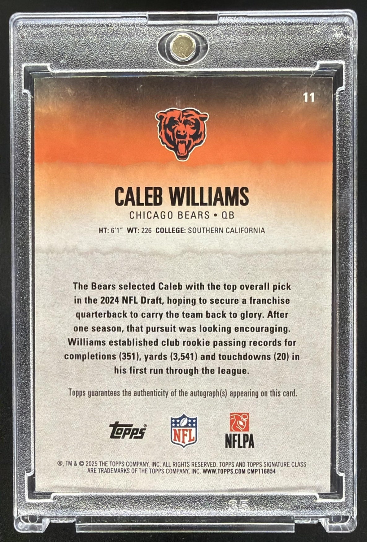 2025 Topps Signature Class Caleb Williams #11 Veteran Auto Green Foil 2/150