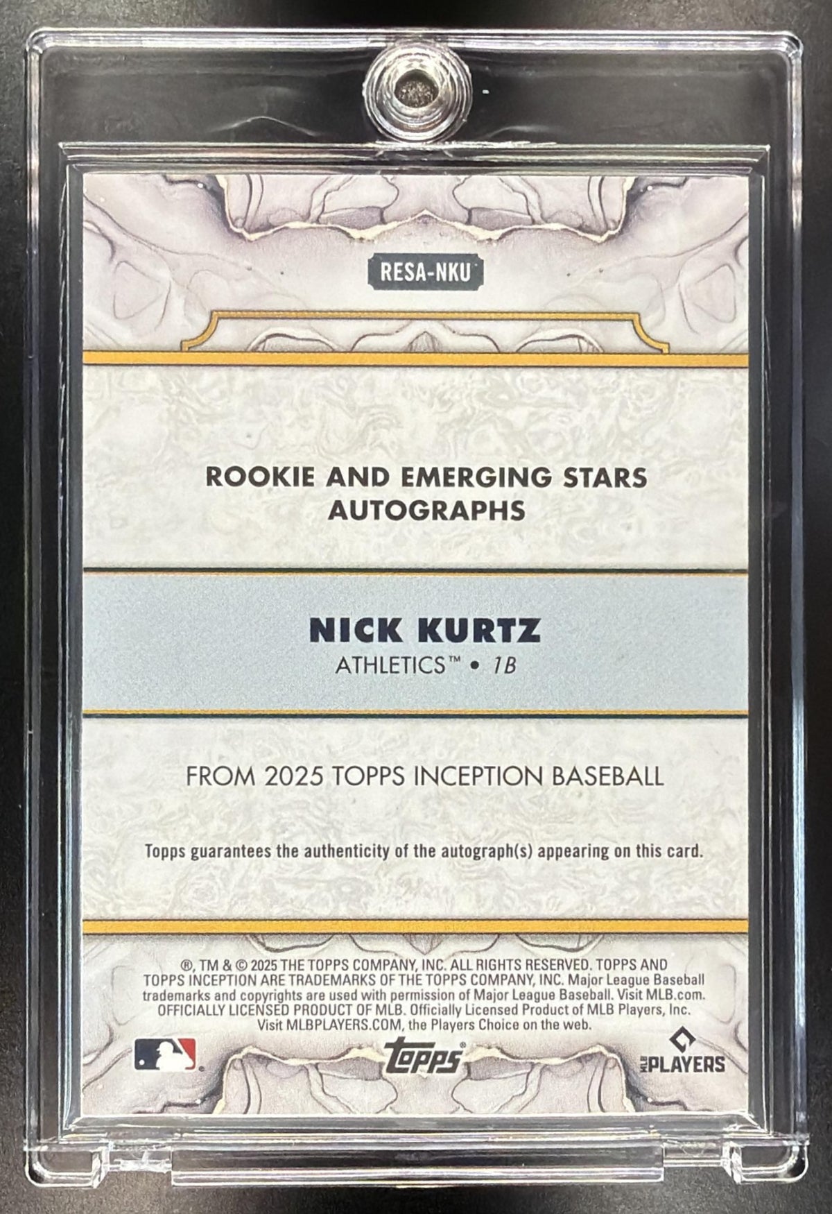 2025 Topps Inception Nick Kurtz #RESA-NKU Rookies And Emerging Stars Auto Purple /199 RC