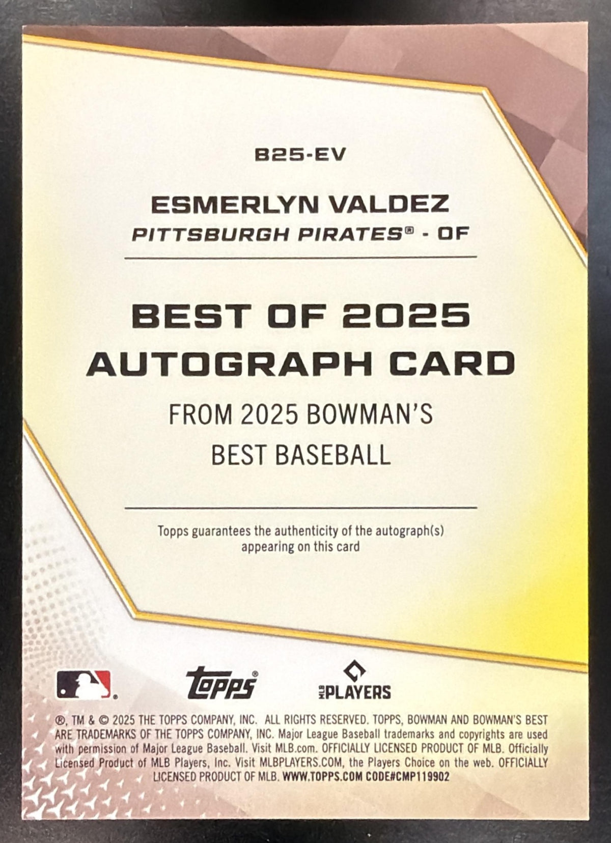 2025 Bowman's Best Esmerlyn Valdez #B25-EV Best of Auto Purple Refractor 56/75