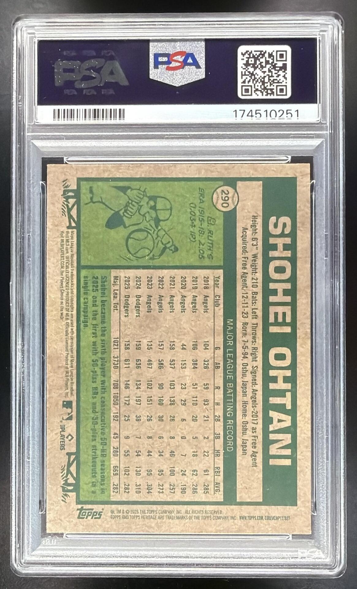 2026 Topps Heritage Shohei Ohtani #290 Chrome Light Blue Sparkle Refractor PSA 10