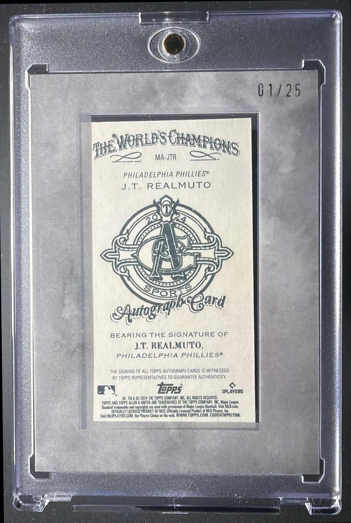 2024 Topps Allen & Ginter X J.T. Realmuto #MA-JTR Framed Mini Auto 1/25