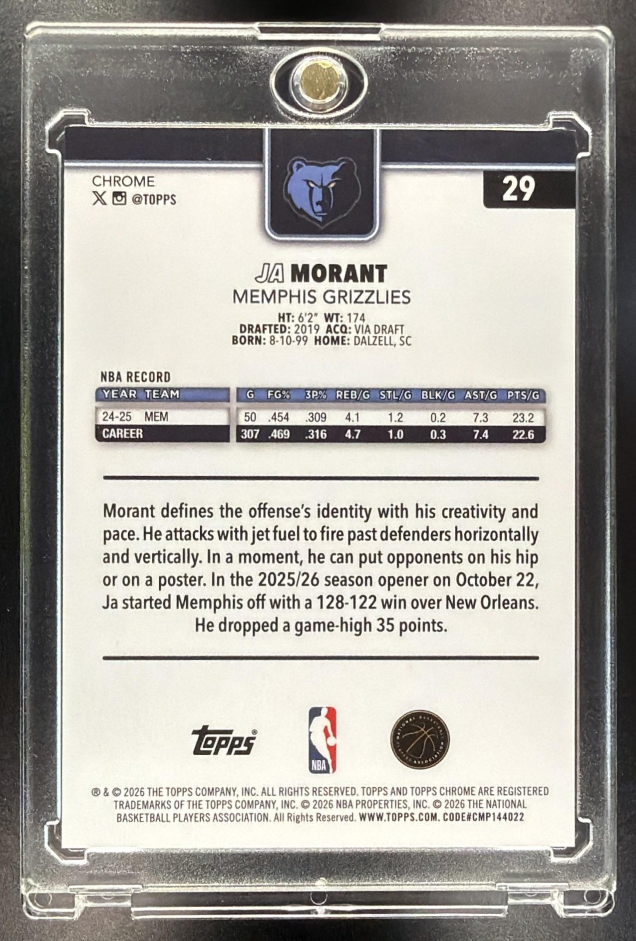 2025-26 Topps Chrome Update Ja Morant #29 Orange Refractor 2/25