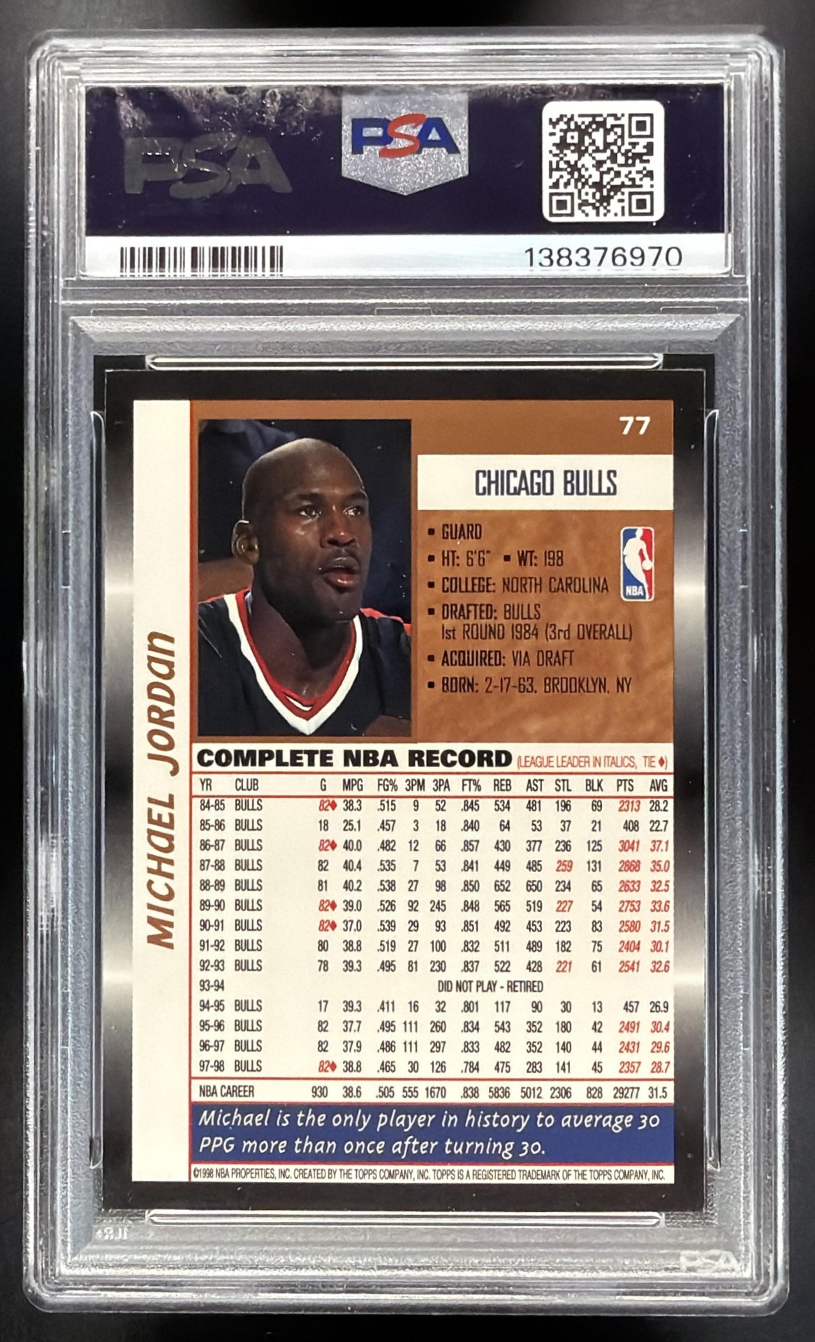 1998-99 Topps Michael Jordan #77 PSA 9