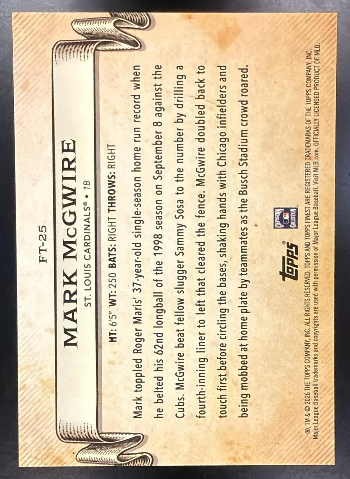 2026 Topps Finest Mark McGwire #FT-25 Timelines Black Refractor 1/10