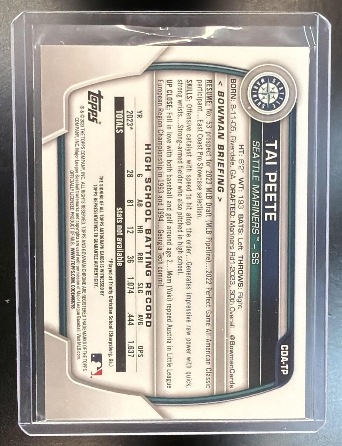 2023 Bowman Draft Chrome Tai Peete #CDA-TP Auto 1st Bowman