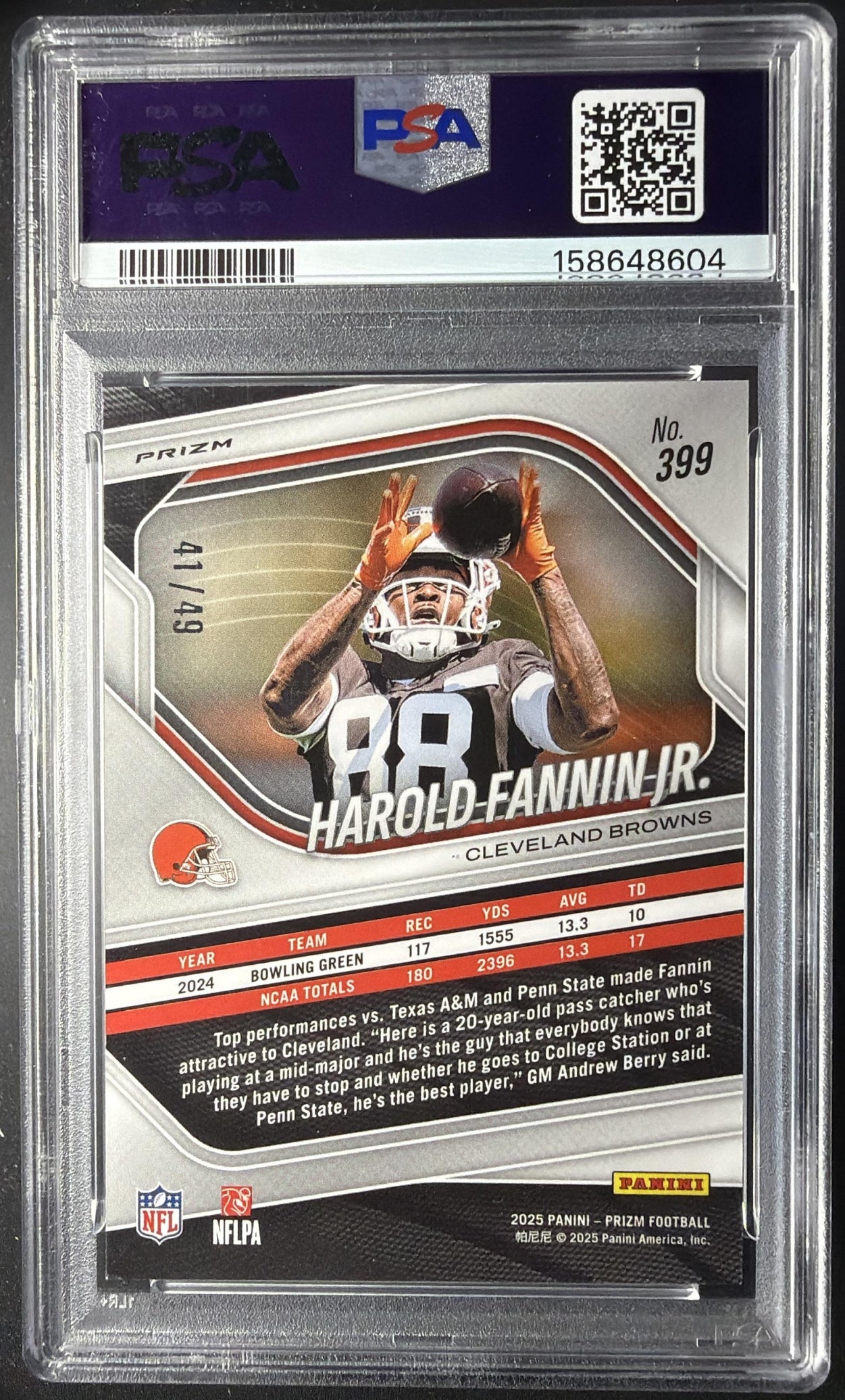 2025 Panini Prizm Harold Fannin Jr. #399 Red Shimmer 41/49 RC PSA 9