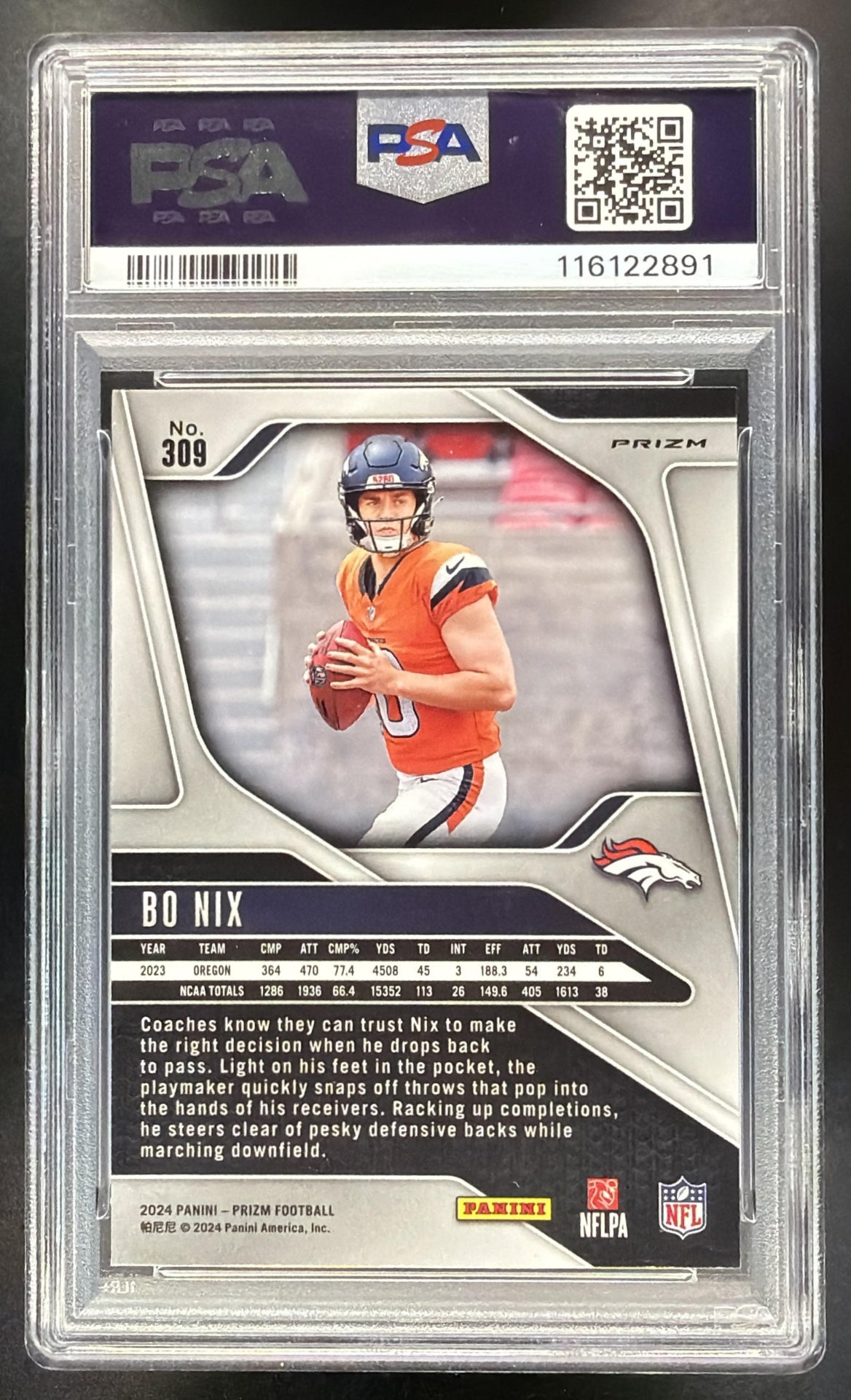 2024 Panini Prizm Bo Nix #309 Silver RC PSA 10