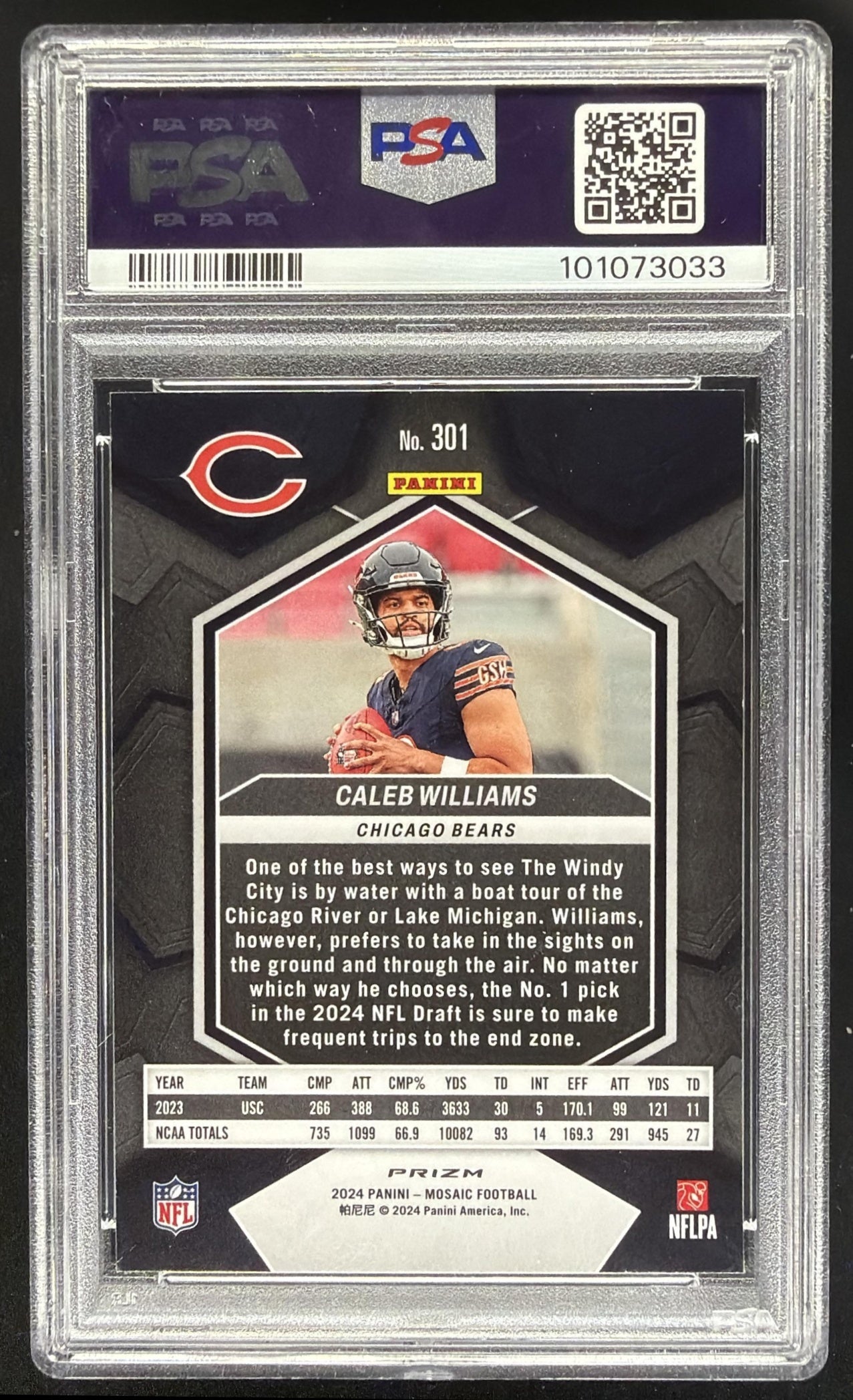 2024 Panini Mosaic Caleb Williams #301 Reactive Yellow Prizm RC PSA 10