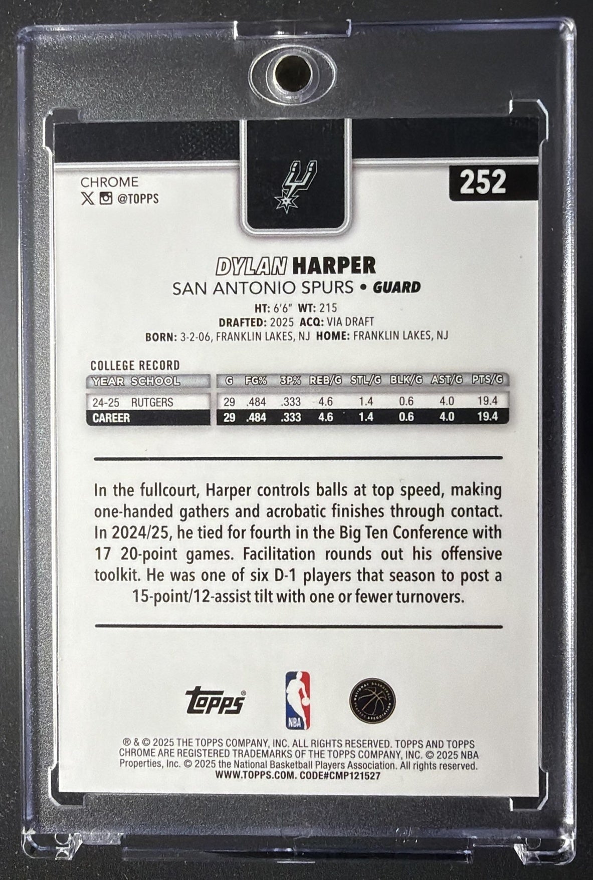 2025-26 Topps Chrome Dylan Harper #252 Image Variation RC SSP