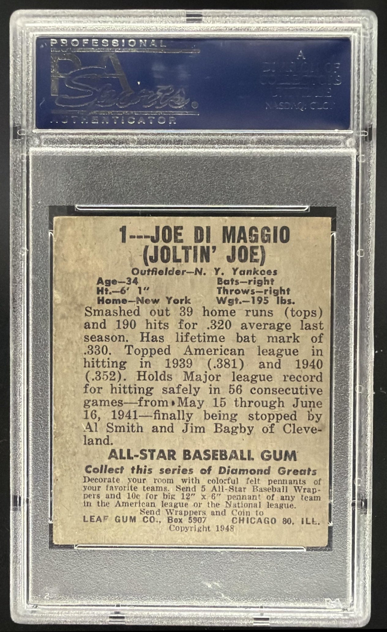 1948 Leaf Joe DiMaggio #1 PSA 4