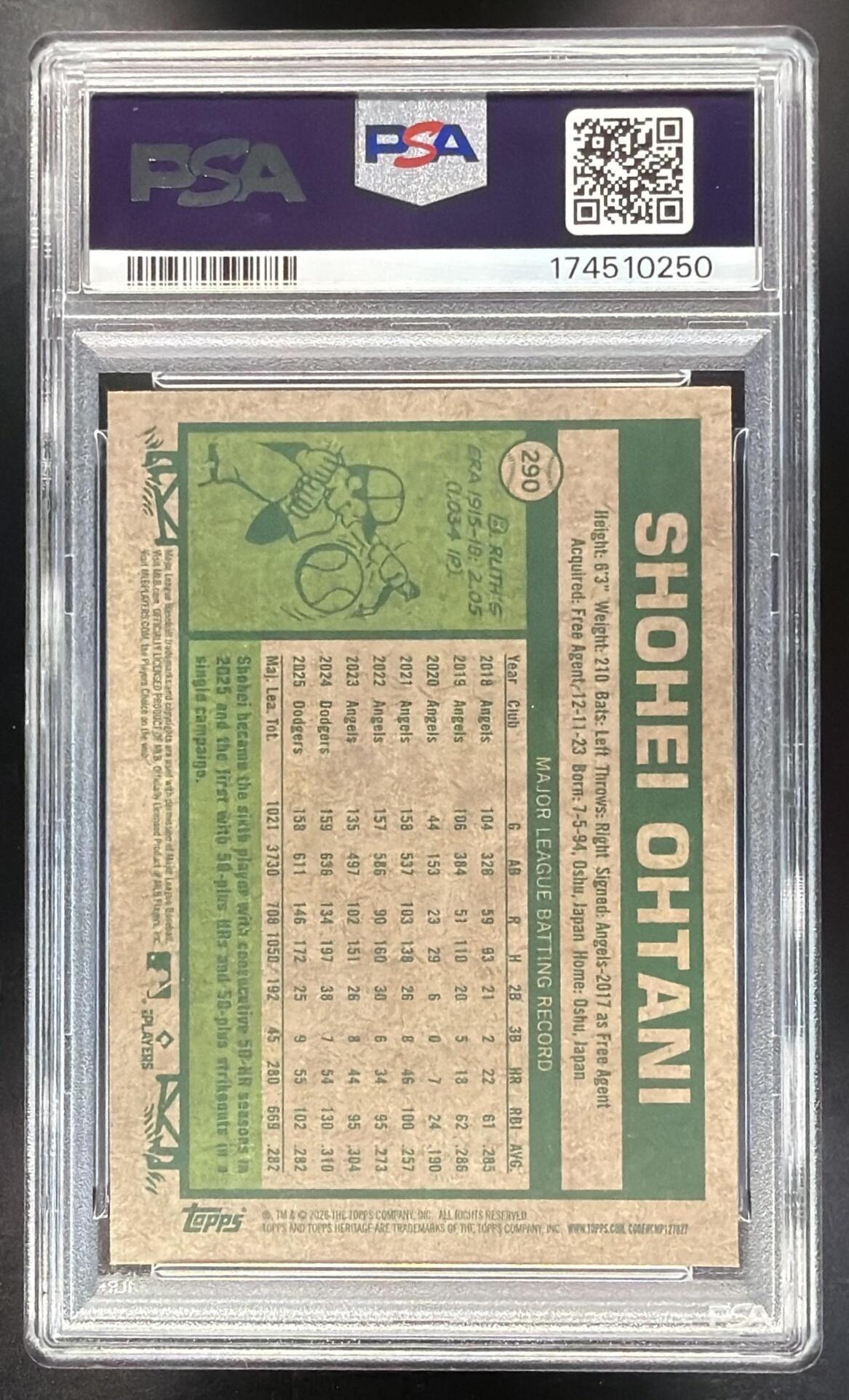 2026 Topps Heritage Shohei Ohtani #290 Chrome PSA 10