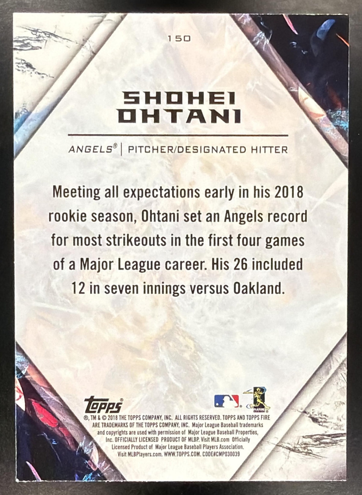 2018 Topps Fire Shohei Ohtani #150 RC Angels