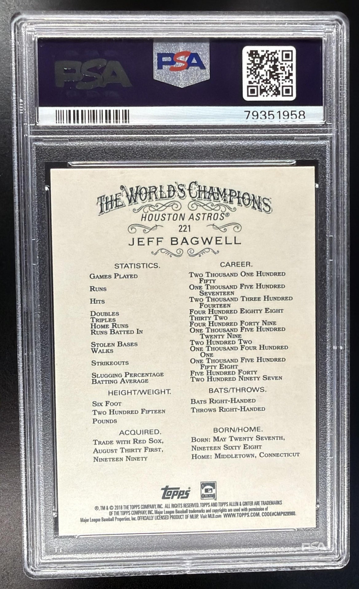 2018 Topps Allen & Ginter Jeff Bagwell #221 Auto /35 PSA 9