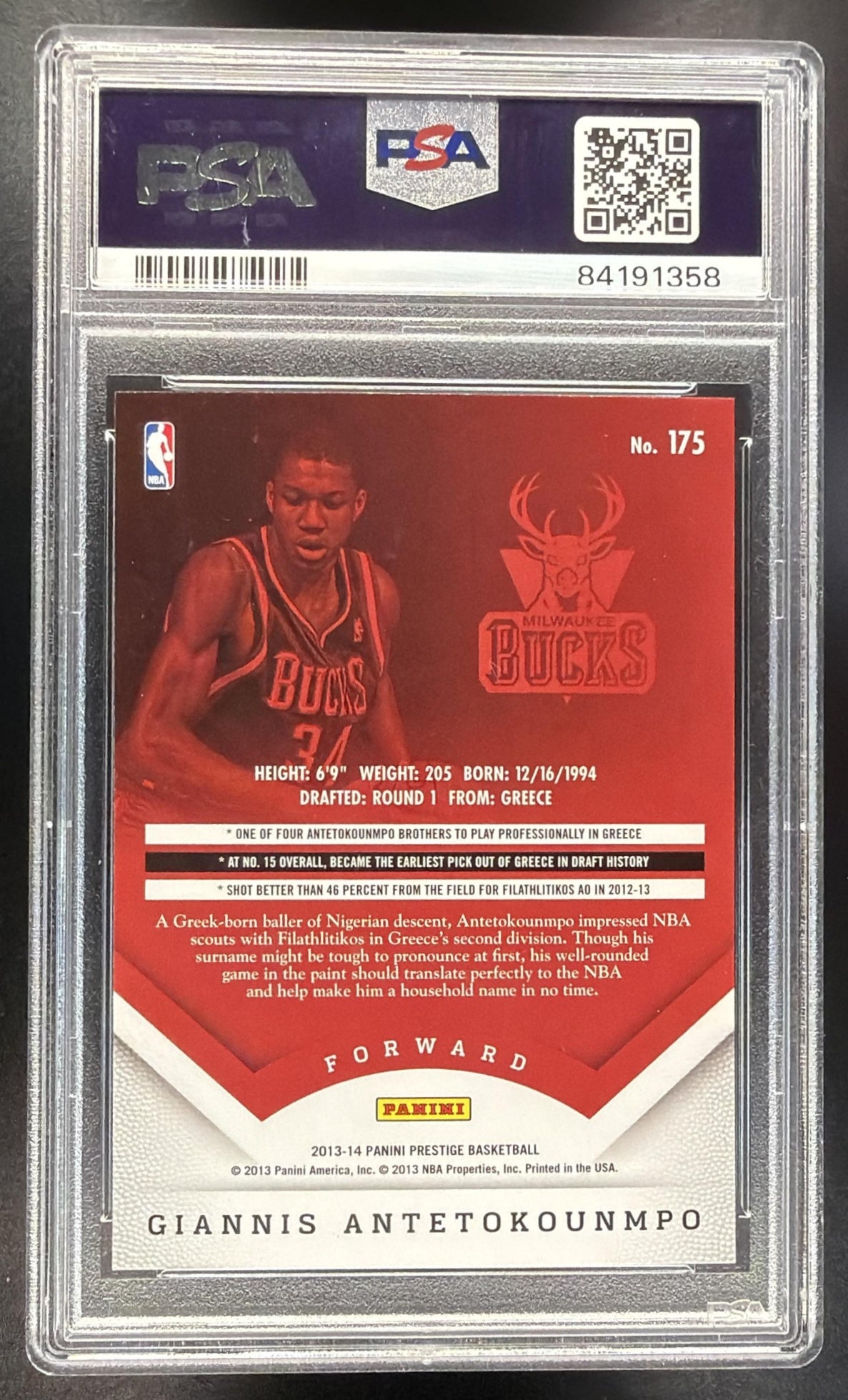 2013-14 Panini Prestige Giannis Antetokounmpo #175 RC PSA 10