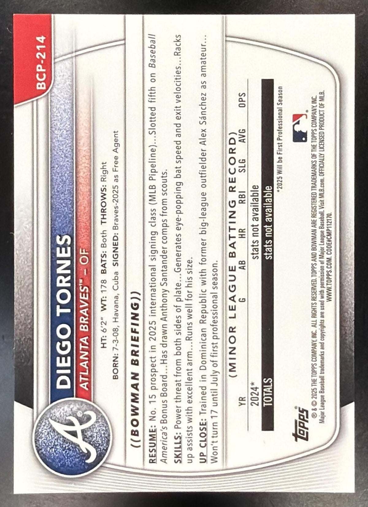 2025 Bowman Chrome Diego Tornes #BCP-214 Etched In Glass Variation