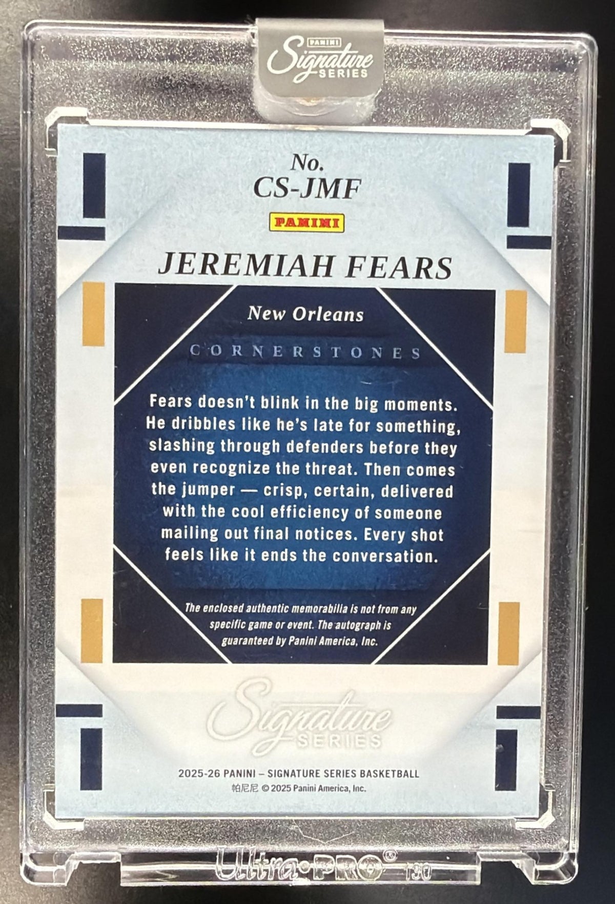 2025 Panini Signature Series Jeremiah Fears #CS-JMF Cornerstones Auto Silver /25 MEM RC