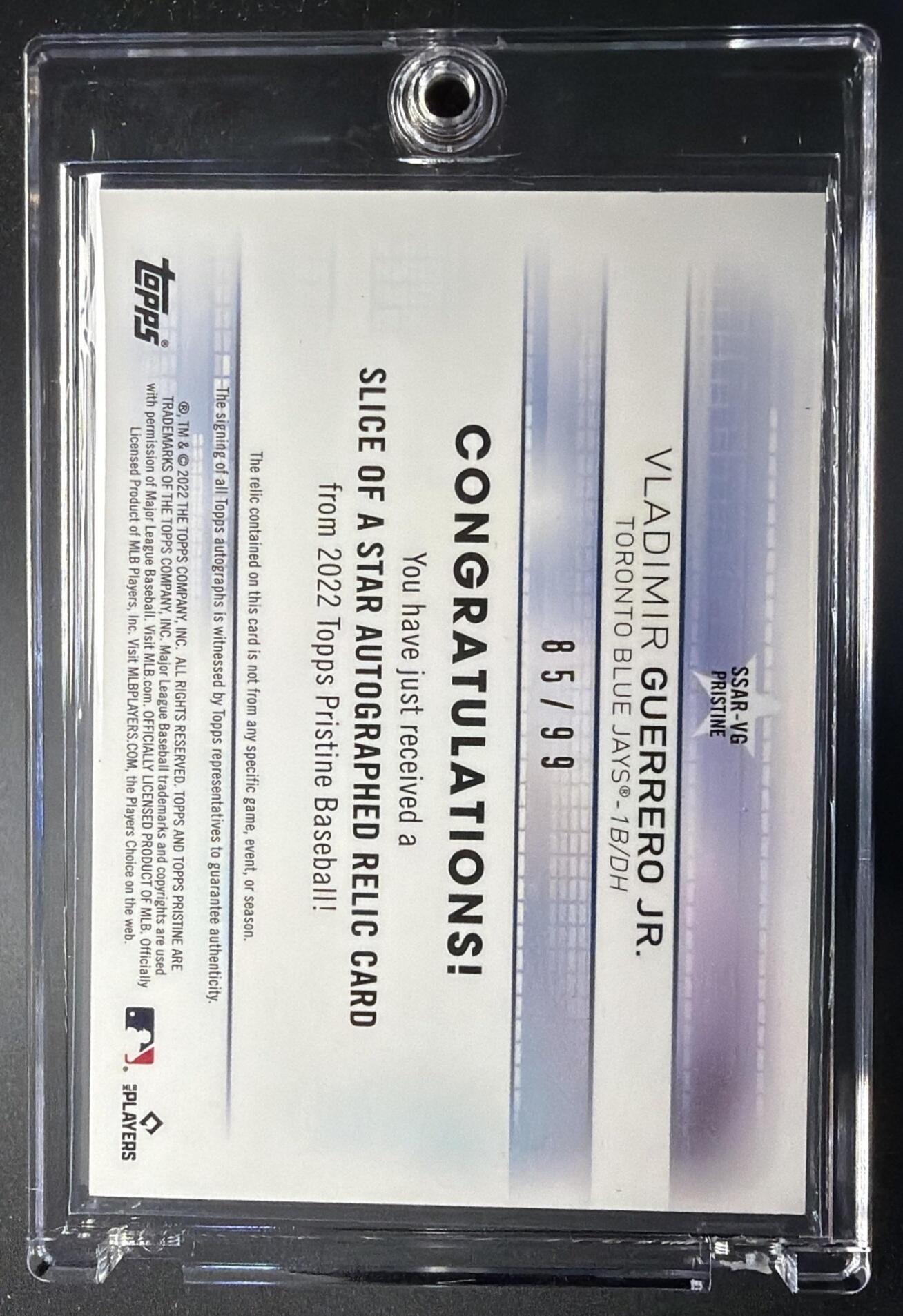 2022 Topps Pristine Vladimir Guerrero Jr. #SSAR-VG Slice of a Star Auto Relics Refractor /99