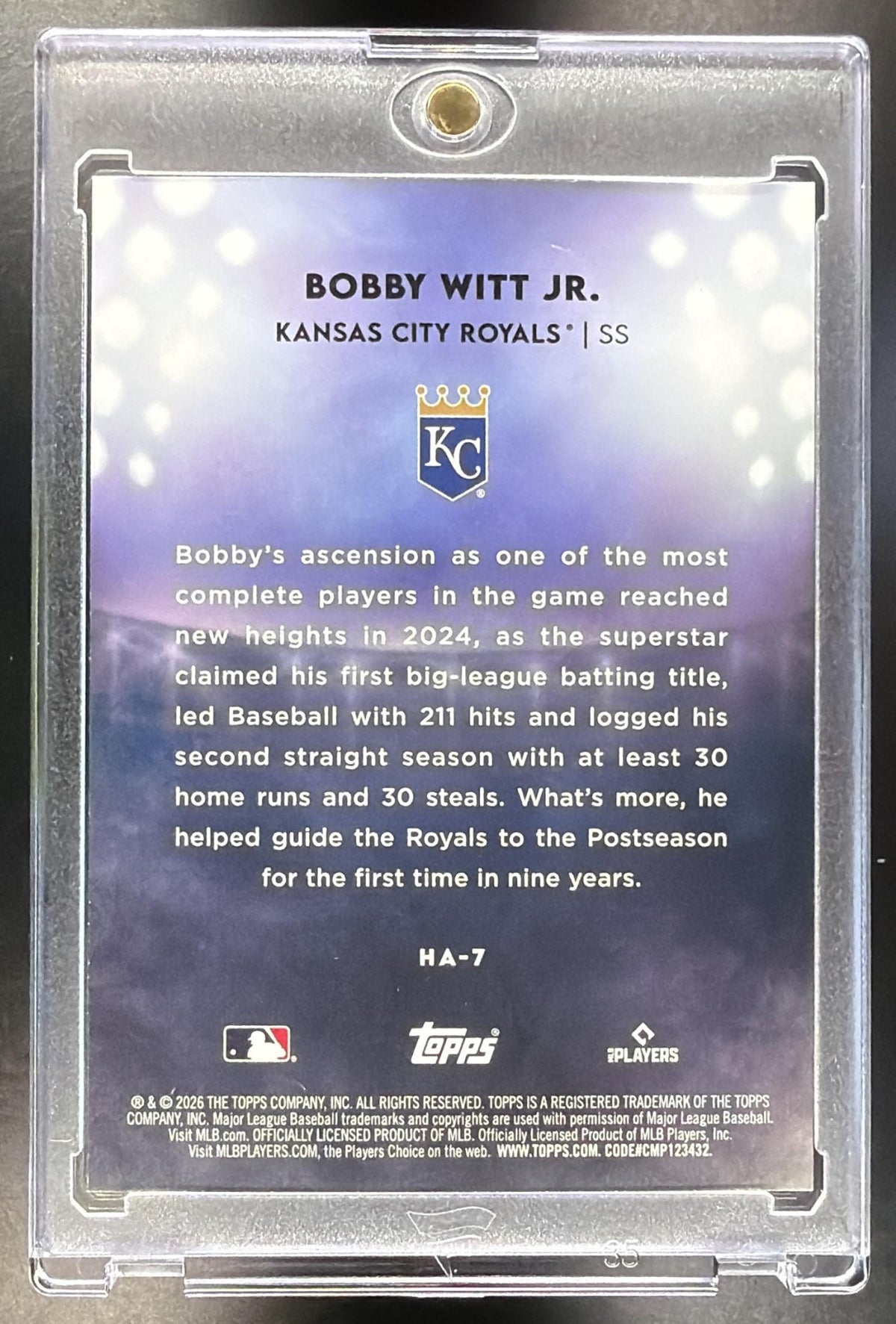 2026 Topps Series 1 Bobby Witt Jr. #HA-7 Home Field SSP