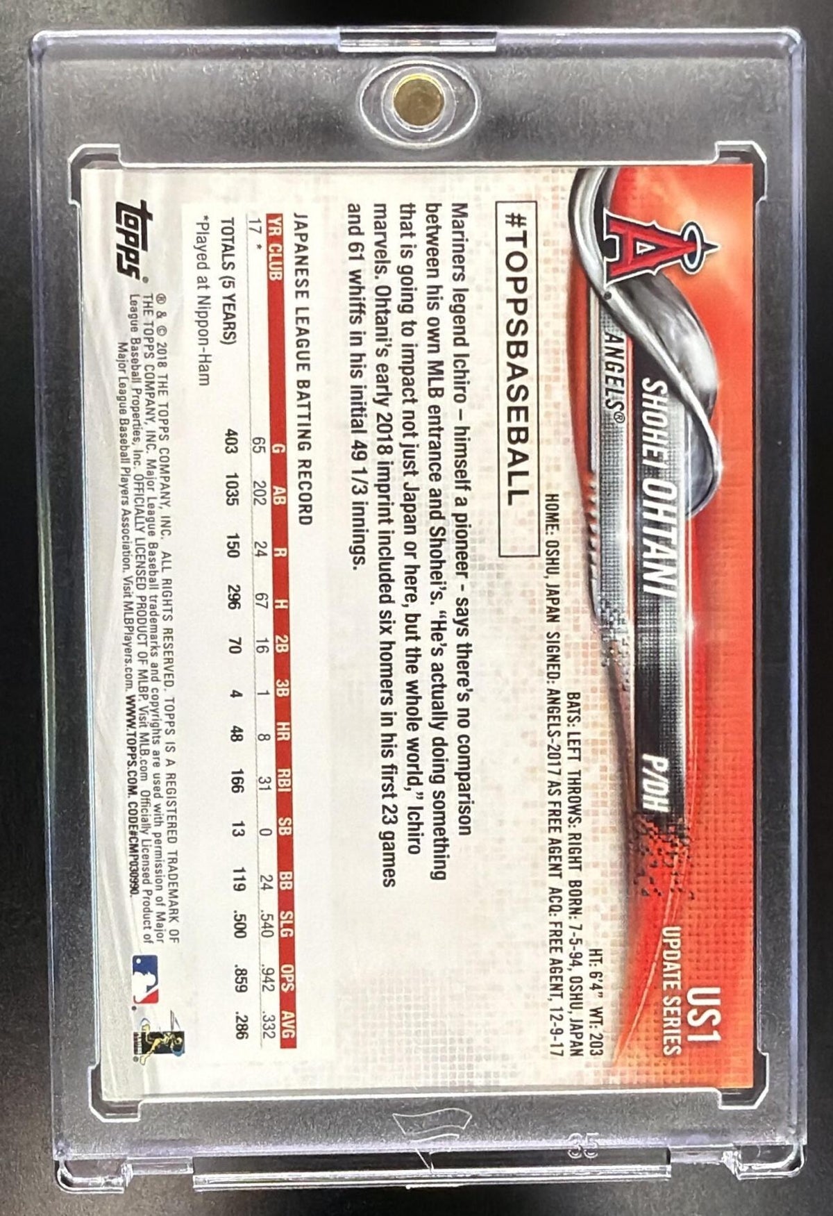 2018 Topps Update Shohei Ohtani #US1 Angels RC