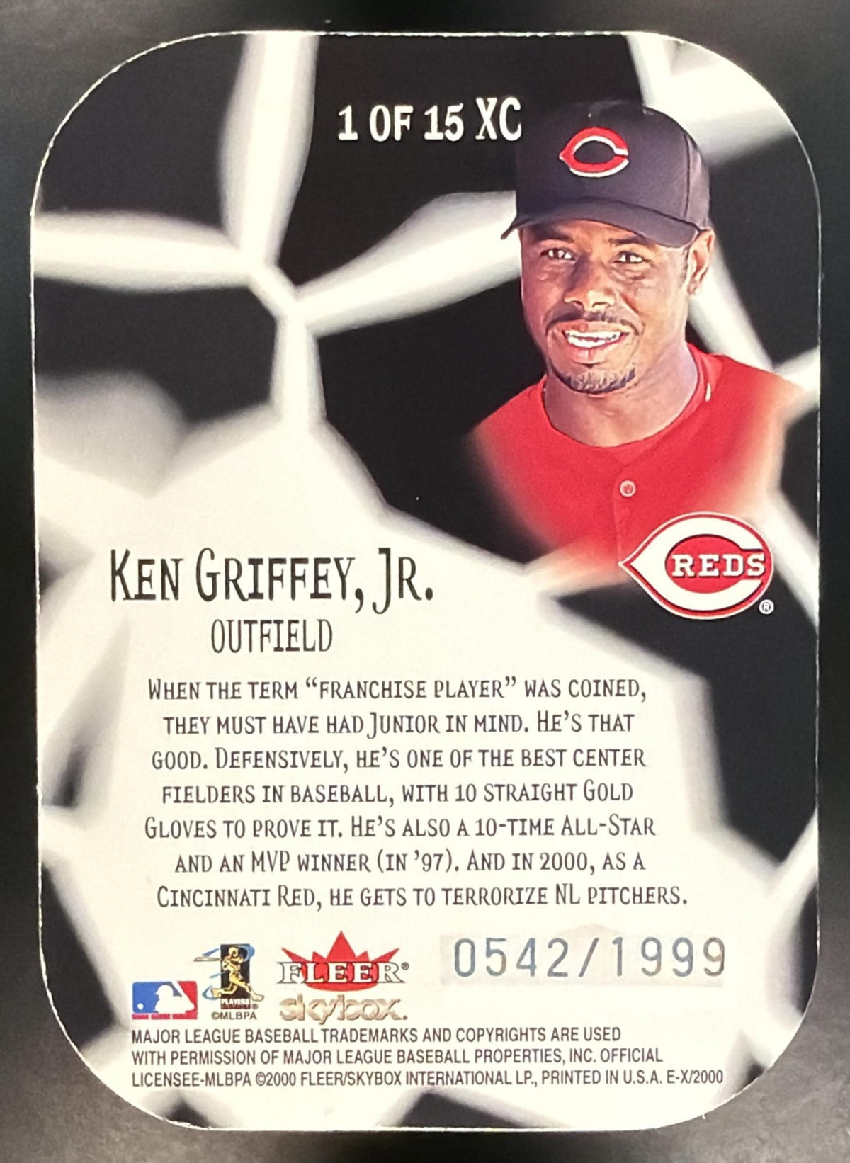 2000 Fleer E-X Ken Griffey, Jr. #1 XC E Xceptional Red 542/1999