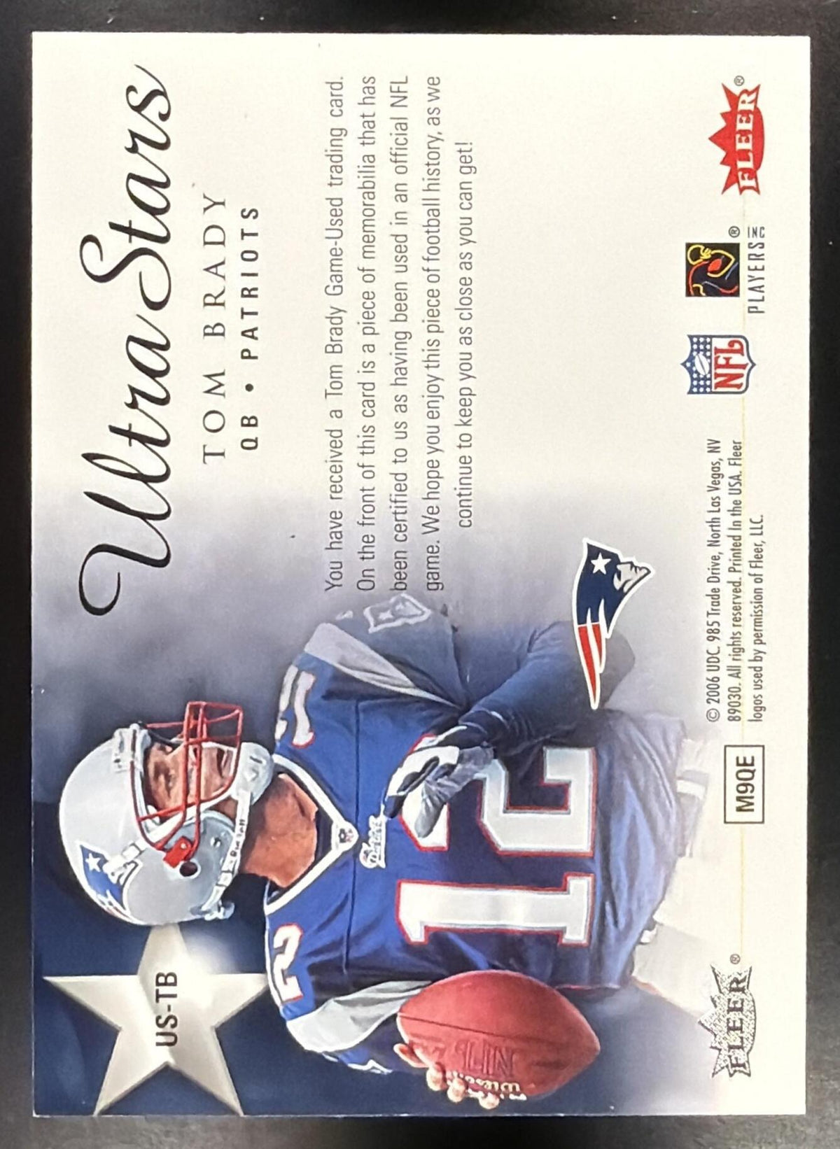 2006 Fleer Ultra Tom Brady #US-TB Stars Jerseys Patch