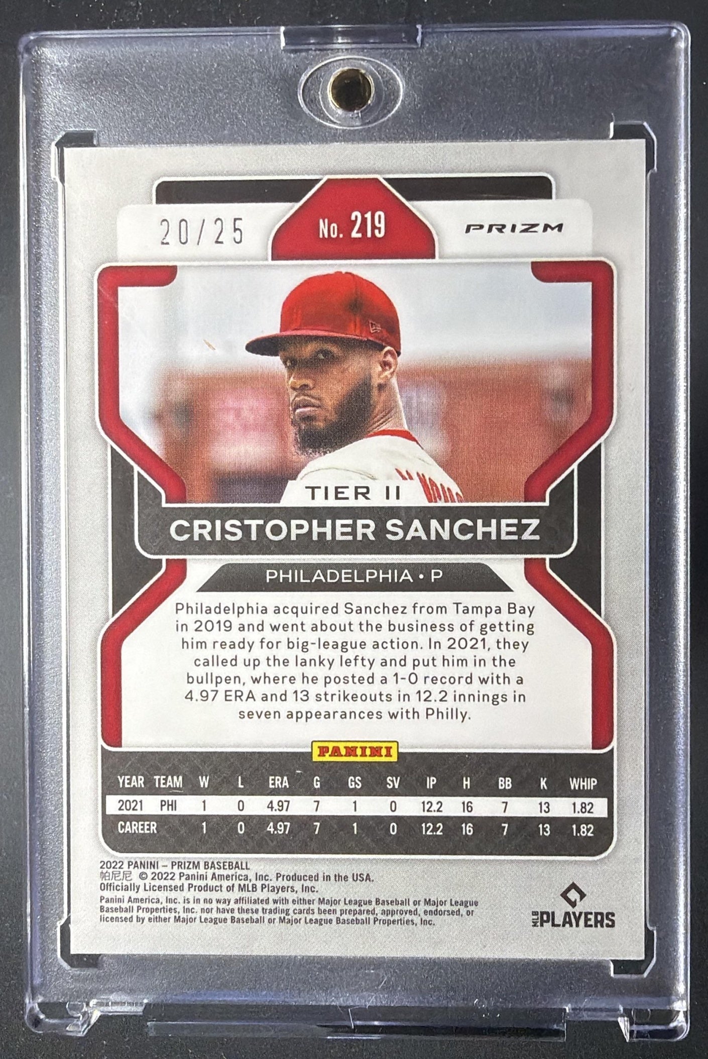 2022 Panini Prizm Cristopher Sanchez #219 Cracked Ice 20/25 RC