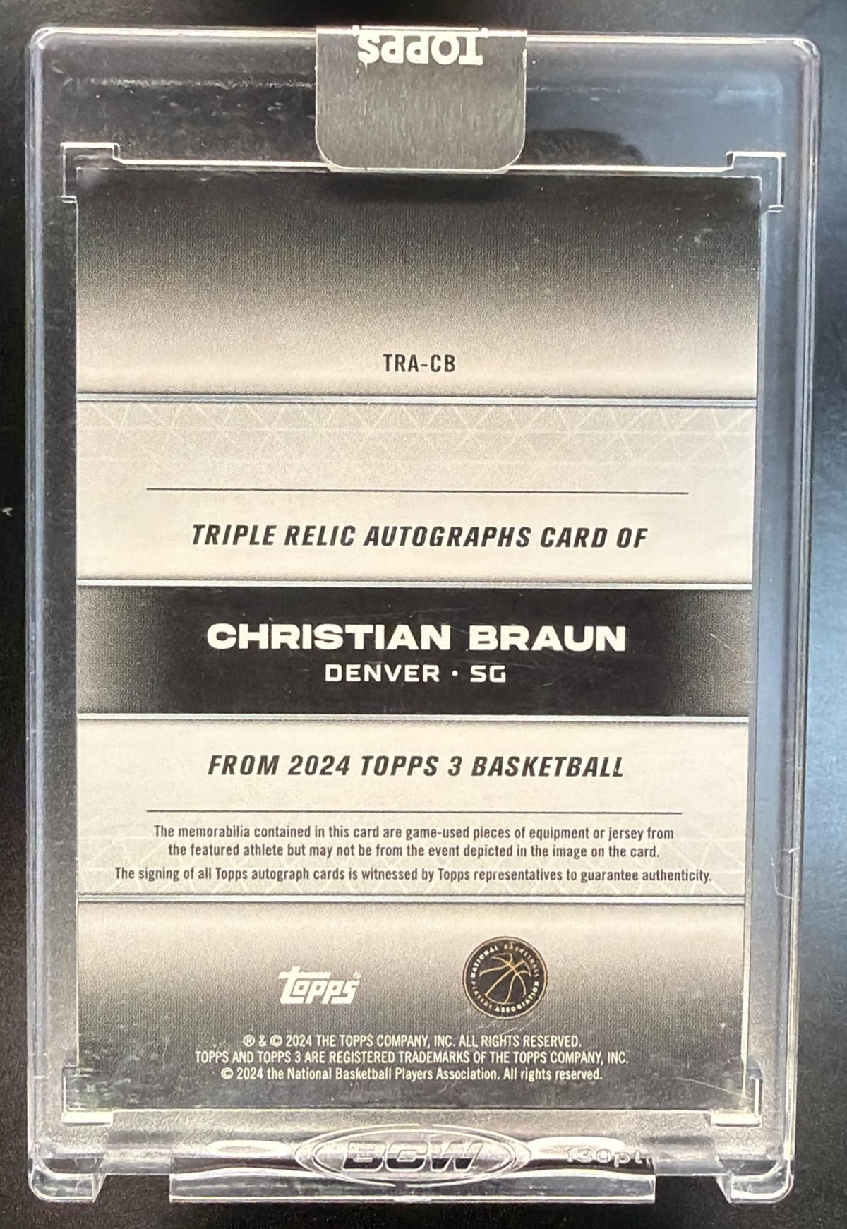 2024 Topps 3 NBA Christian Braun Patch Auto 09/10