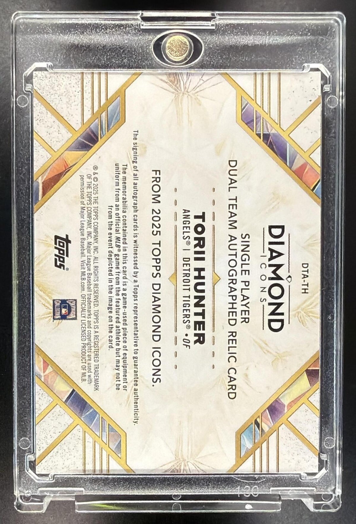 2025 Topps Diamond Icons Torii Hunter #DTA-TH Single Player Dual Team Auto Relic Red /5 MEM