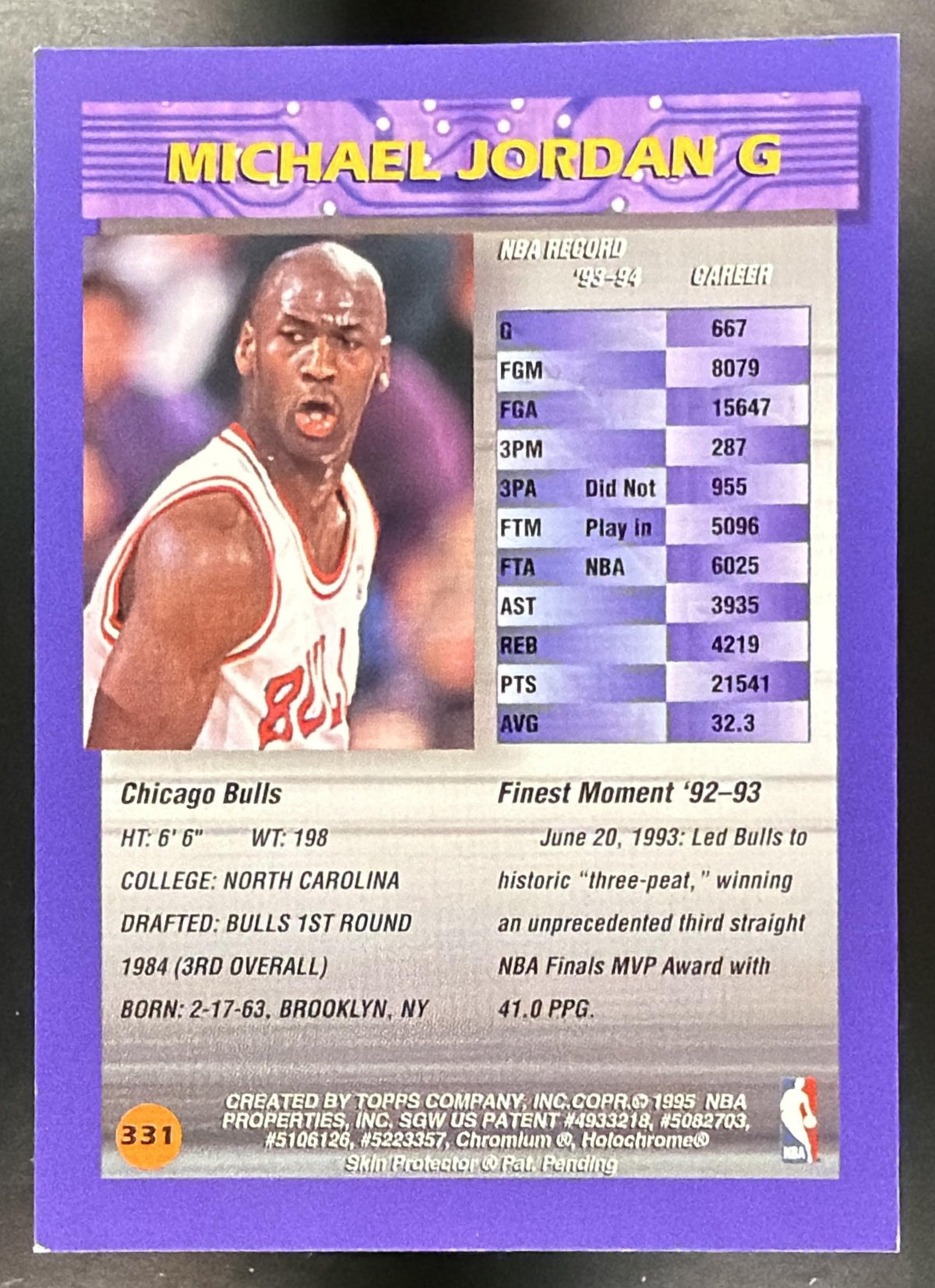 1994-95 Topps Finest Michael Jordan #331 Coating Bulls