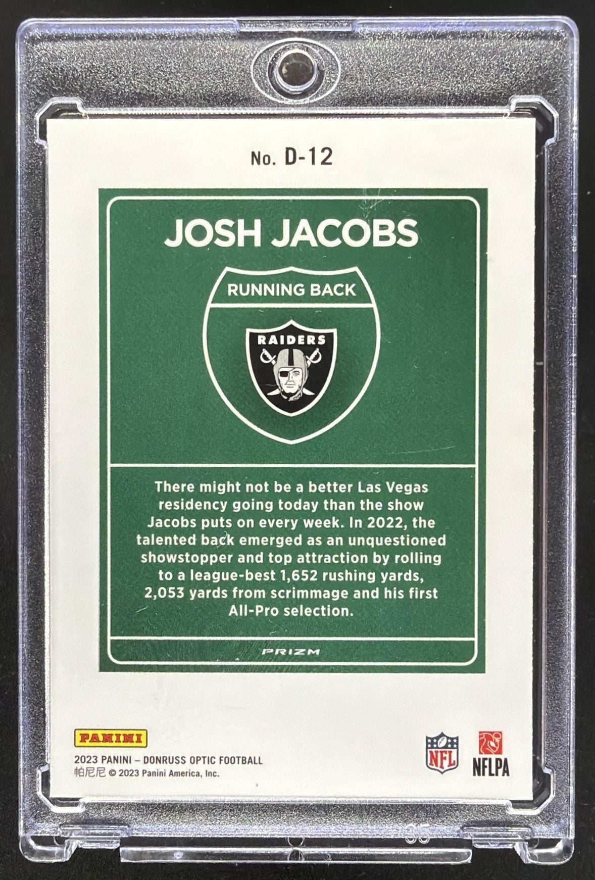 2023 Panini Donruss Optic Josh Jacobs #D-12 Downtown SSP