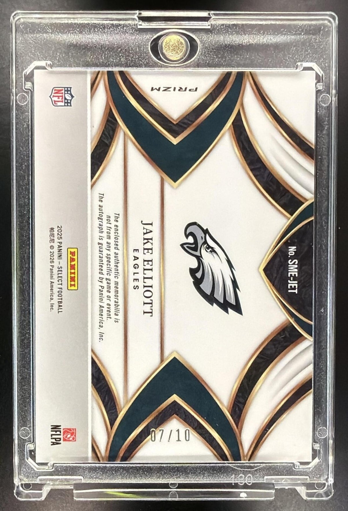 2025 Panini Select Jake Elliott #SME-JET Signature Memorabilia Gold Prizm /10 Auto