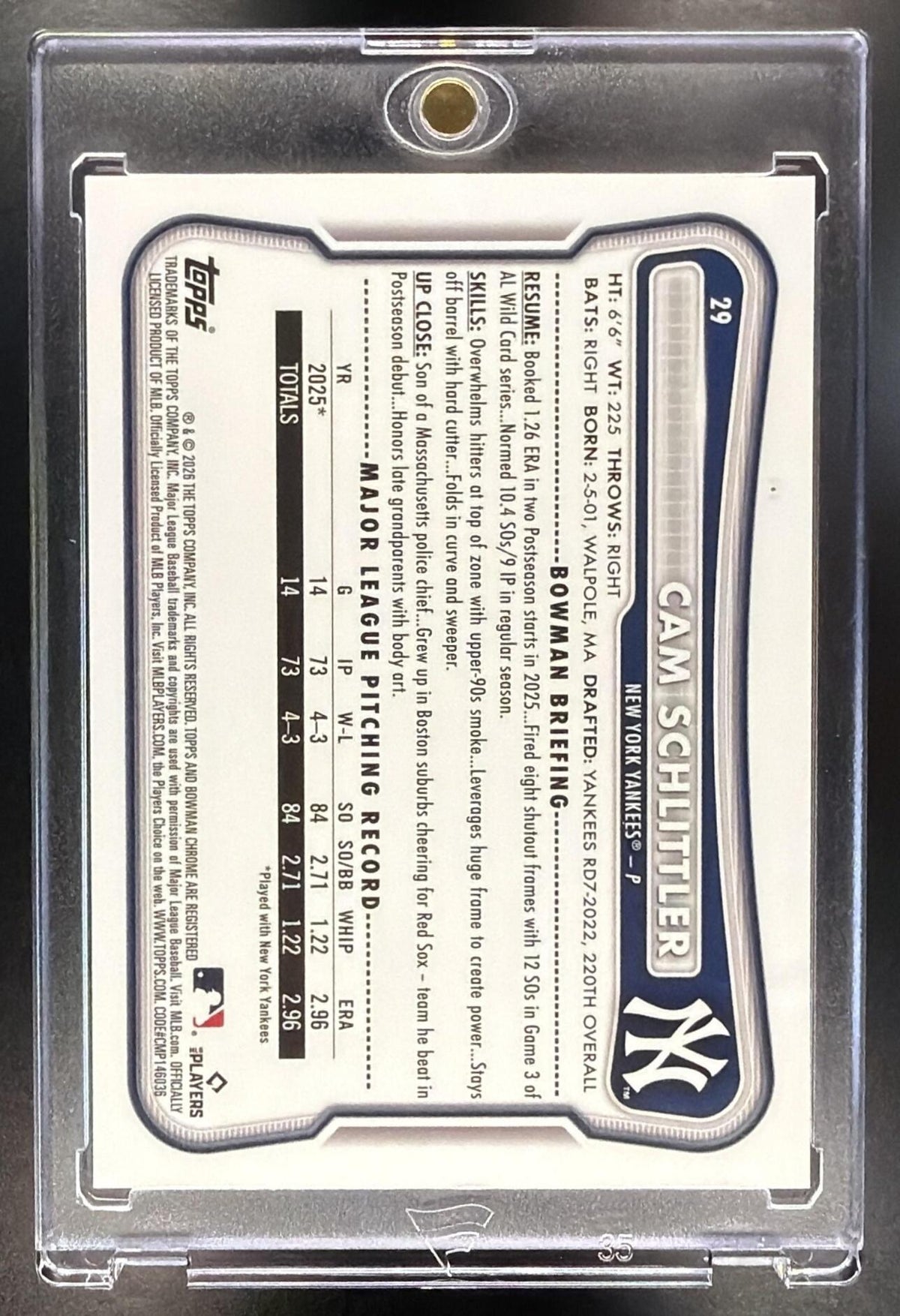 2026 Bowman Chrome Cam Schlittler #29 Rookie Short Print Image Variation RC