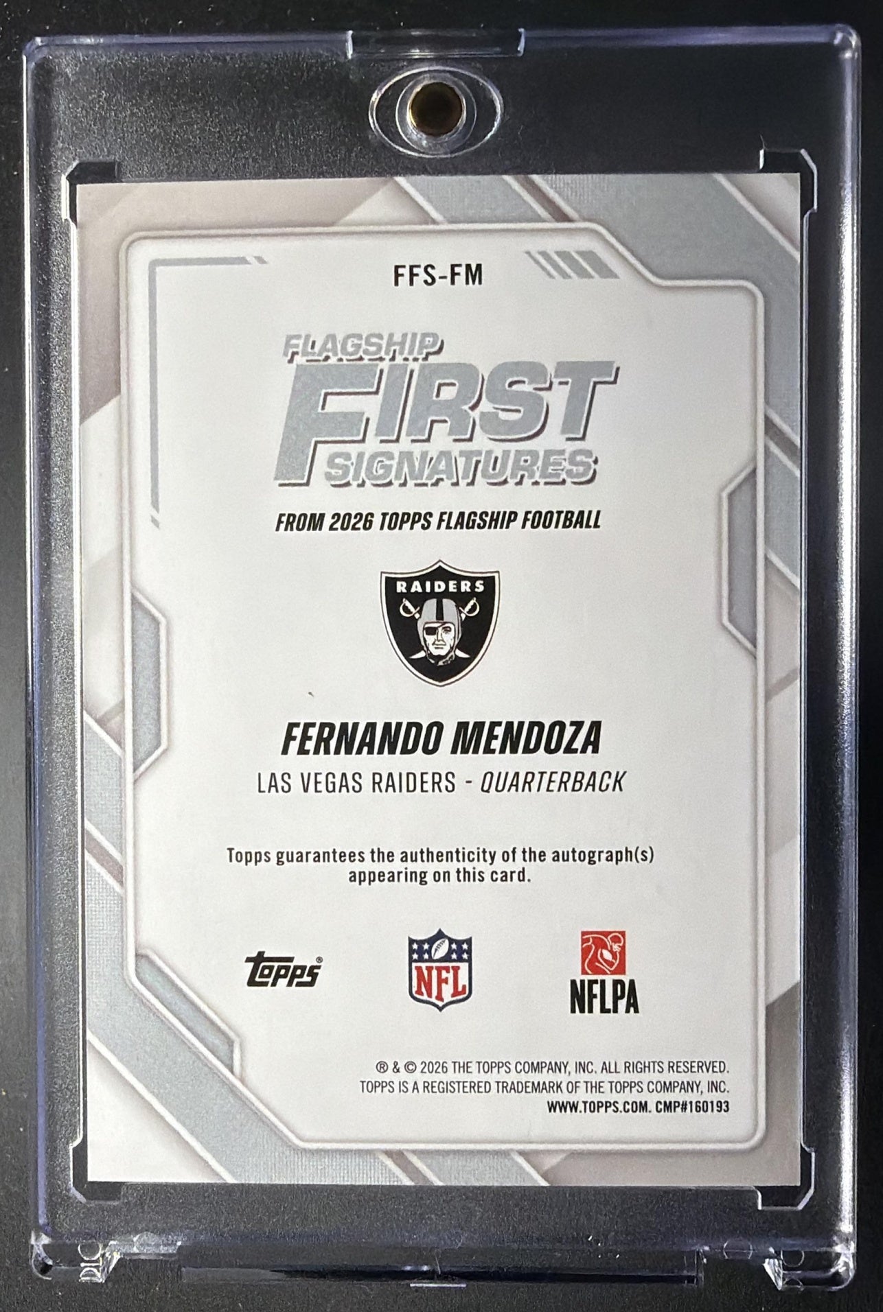 2026 Topps Fernando Mendoza #FFS-FM First Signatures RC Auto