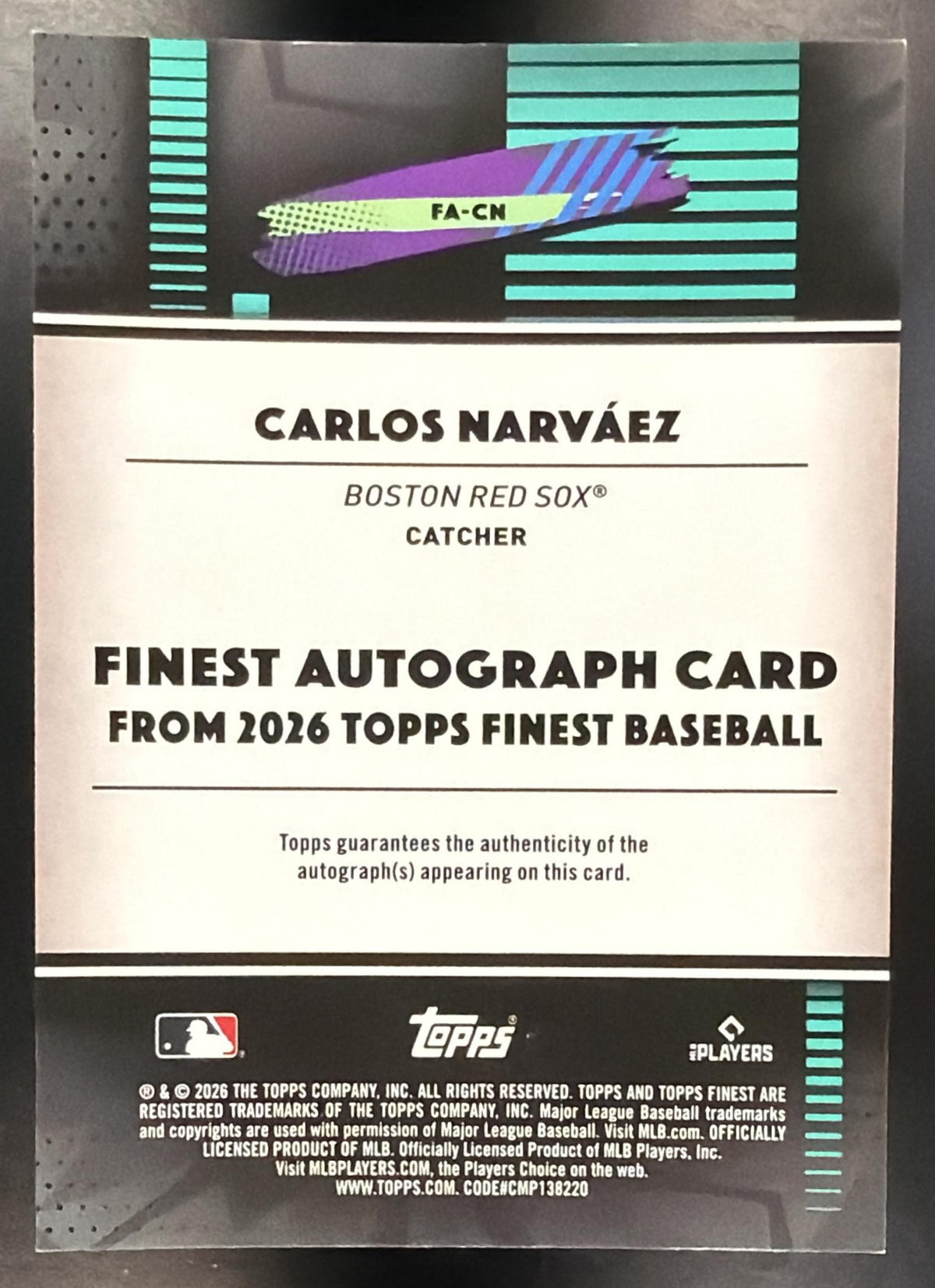 2026 Topps Finest Carlos Narvaez #FA-CN Auto Red Geometric Refractor 5/5