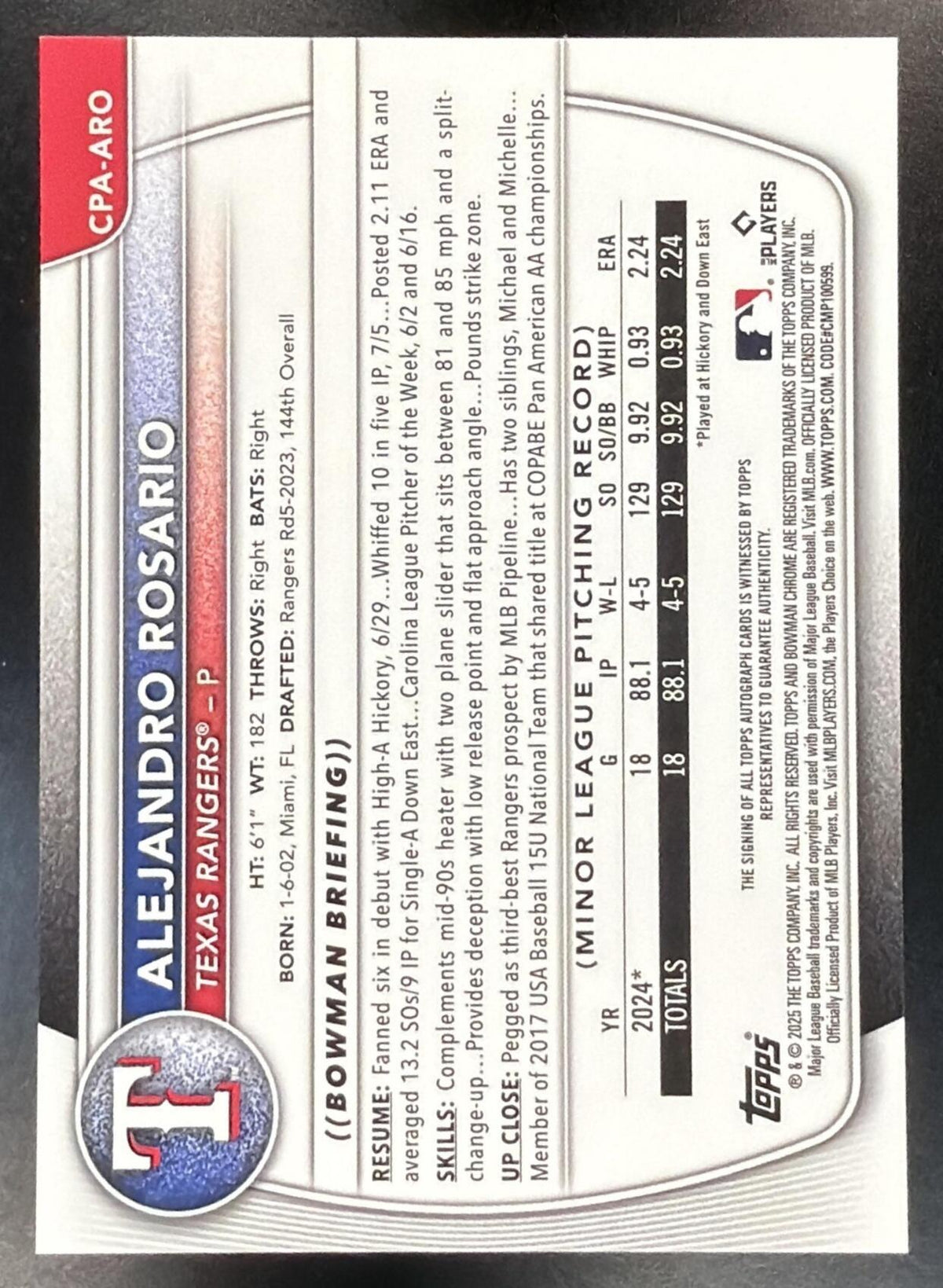 2025 Bowman Chrome Alejandro Rosario #CPA-ARO Auto Gold Refractor 27/50 1st