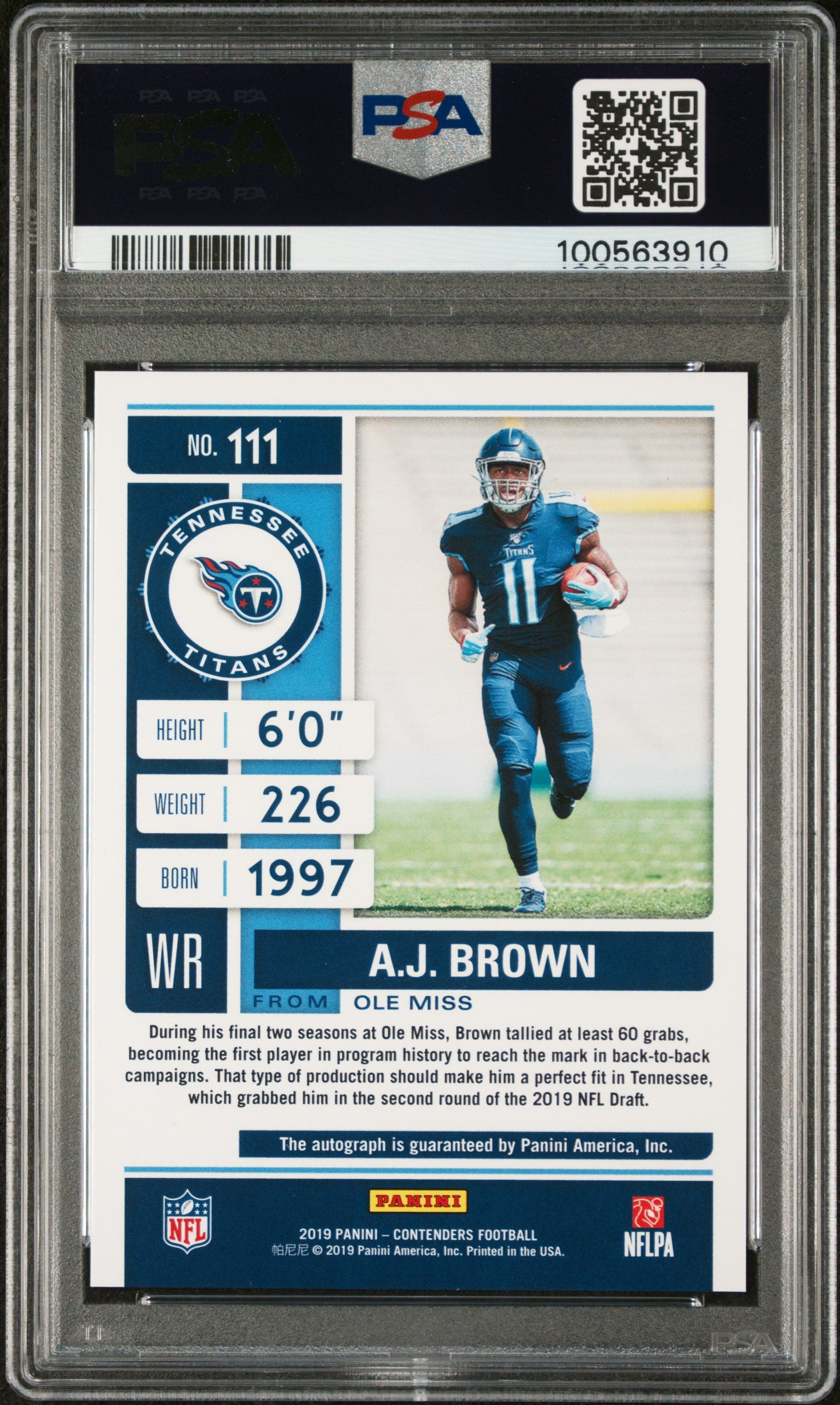 2019 Contenders AJ Brown Red Zone Rookie Ticket Auto PSA 10 RC