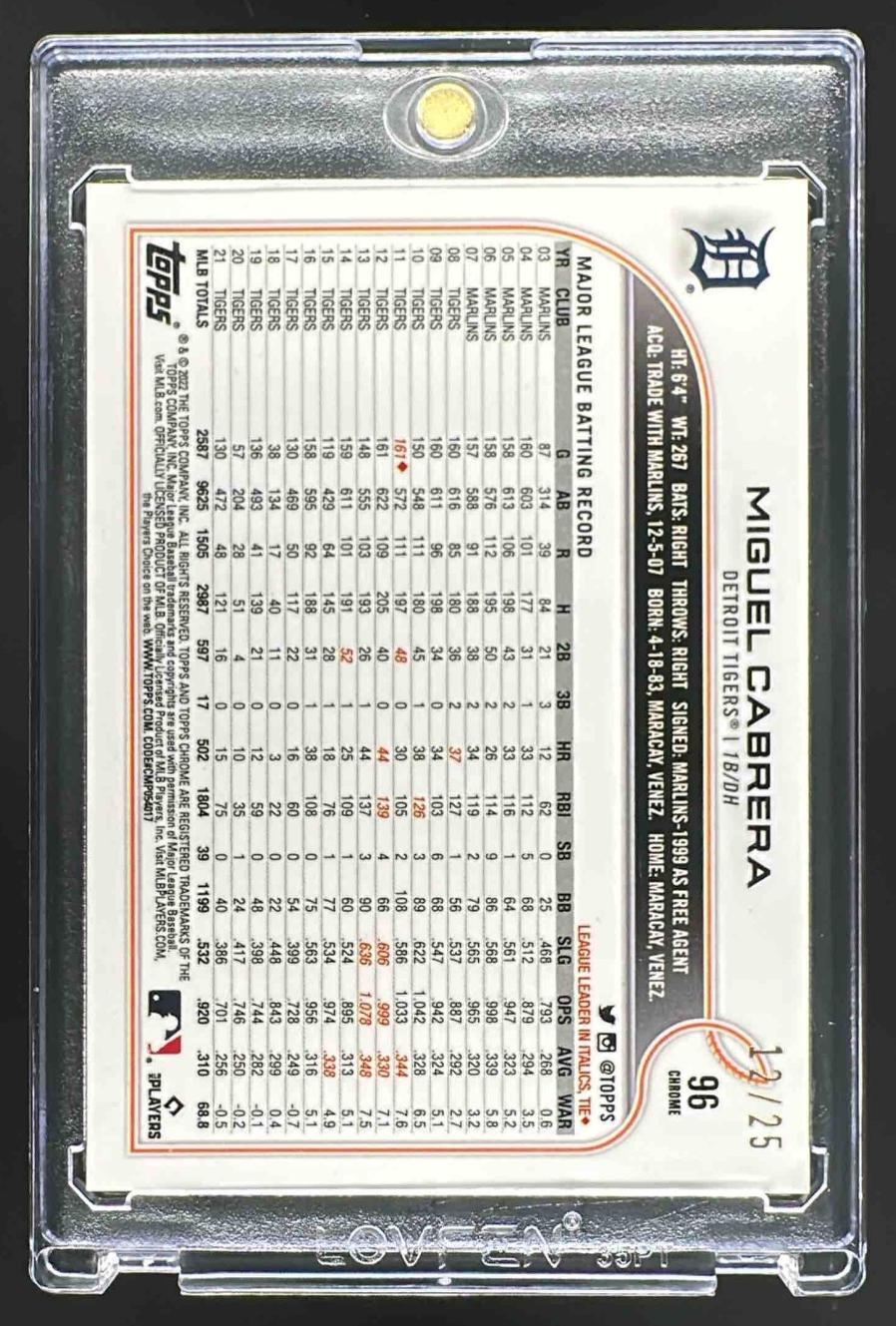 2022 Topps Chrome Miguel Cabrera #96 Orange Speckle Refractor /25