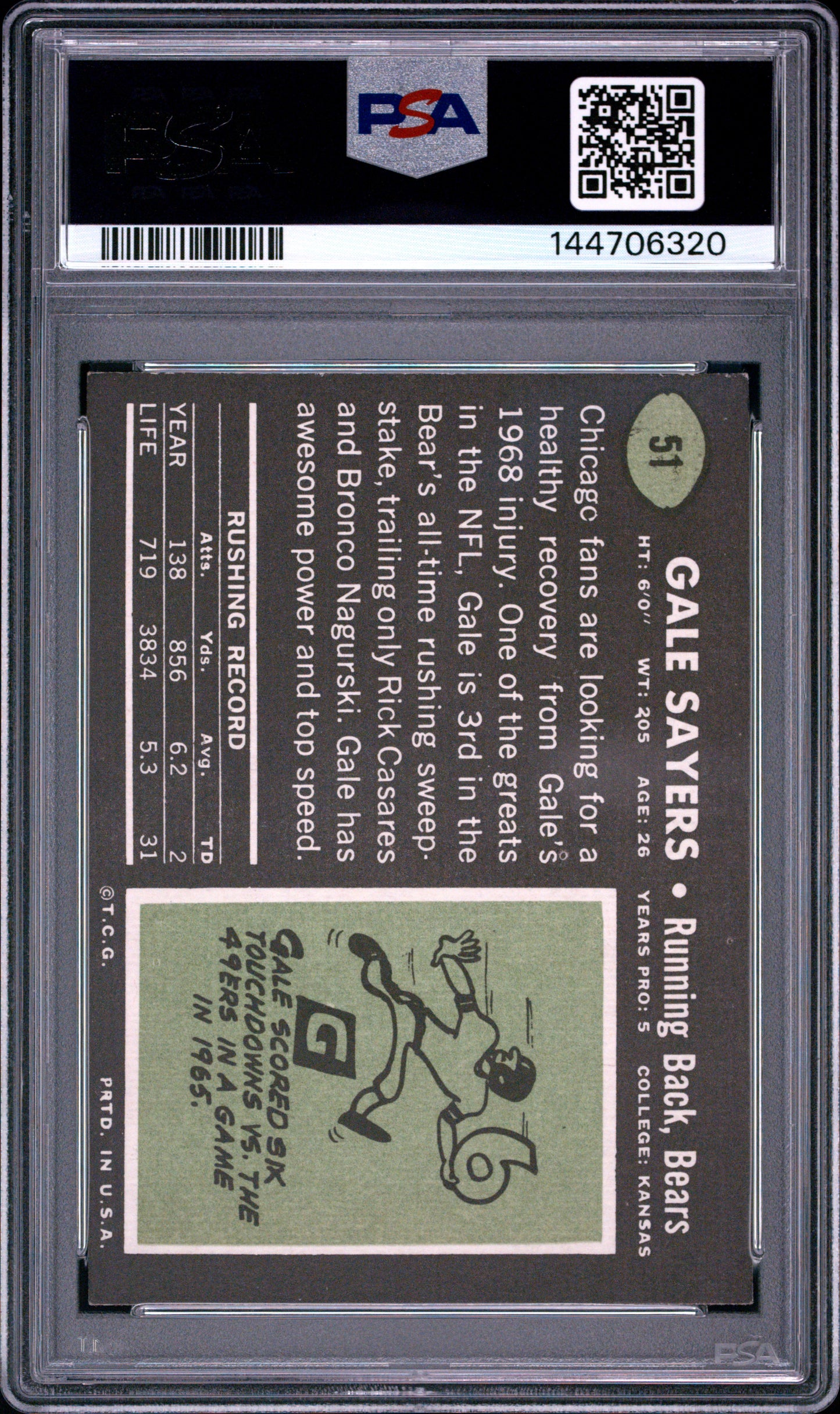 1969 Topps Gale Sayers #51 PSA 6