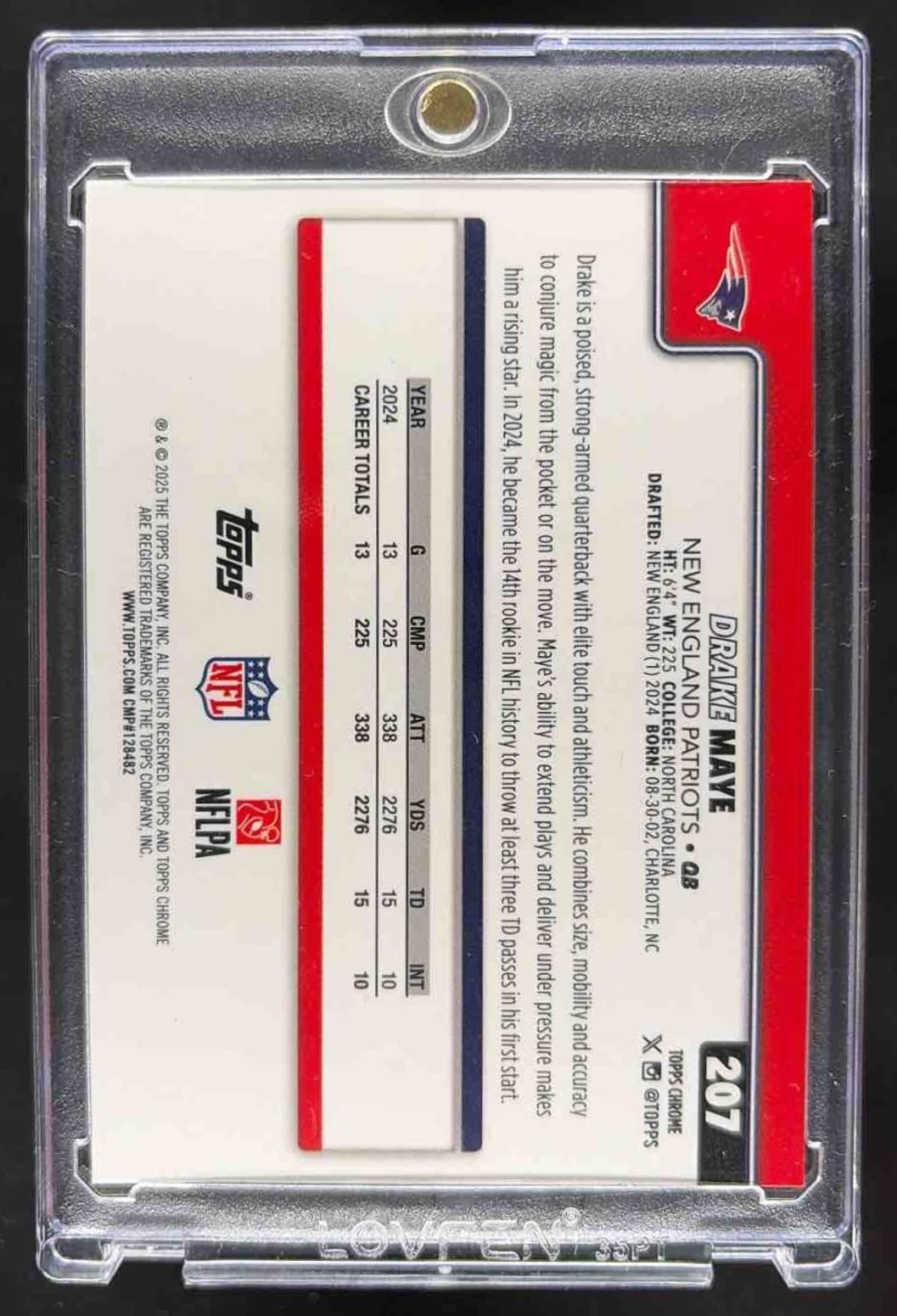 2025 Topps Chrome Drake Maye #207 Lightboard Logo Variation Patriots