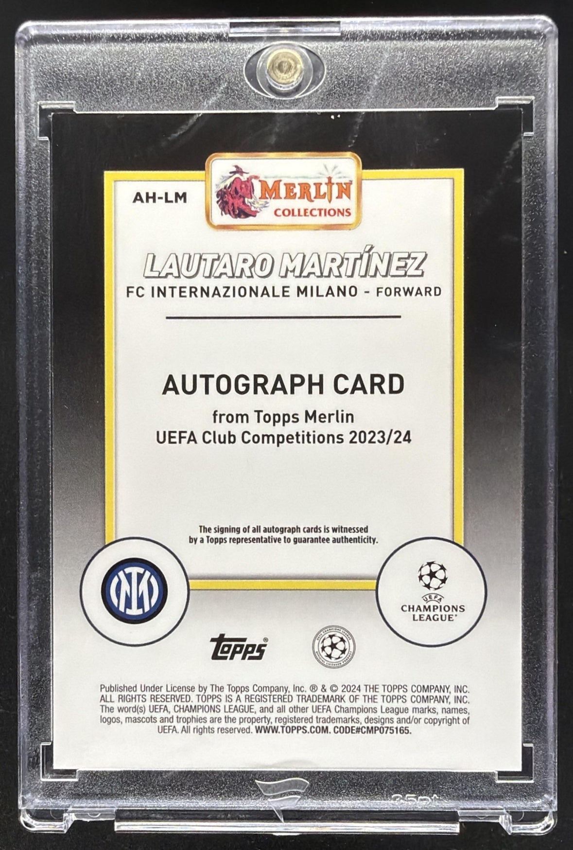 2023 Topps Chrome Merlin UEFA Club Lautaro Martinez #AH-LM Auto Black /10