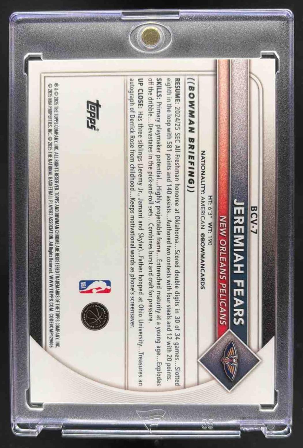 2025 Bowman Chrome Jeremiah Fears Orange Geo Rookie /25