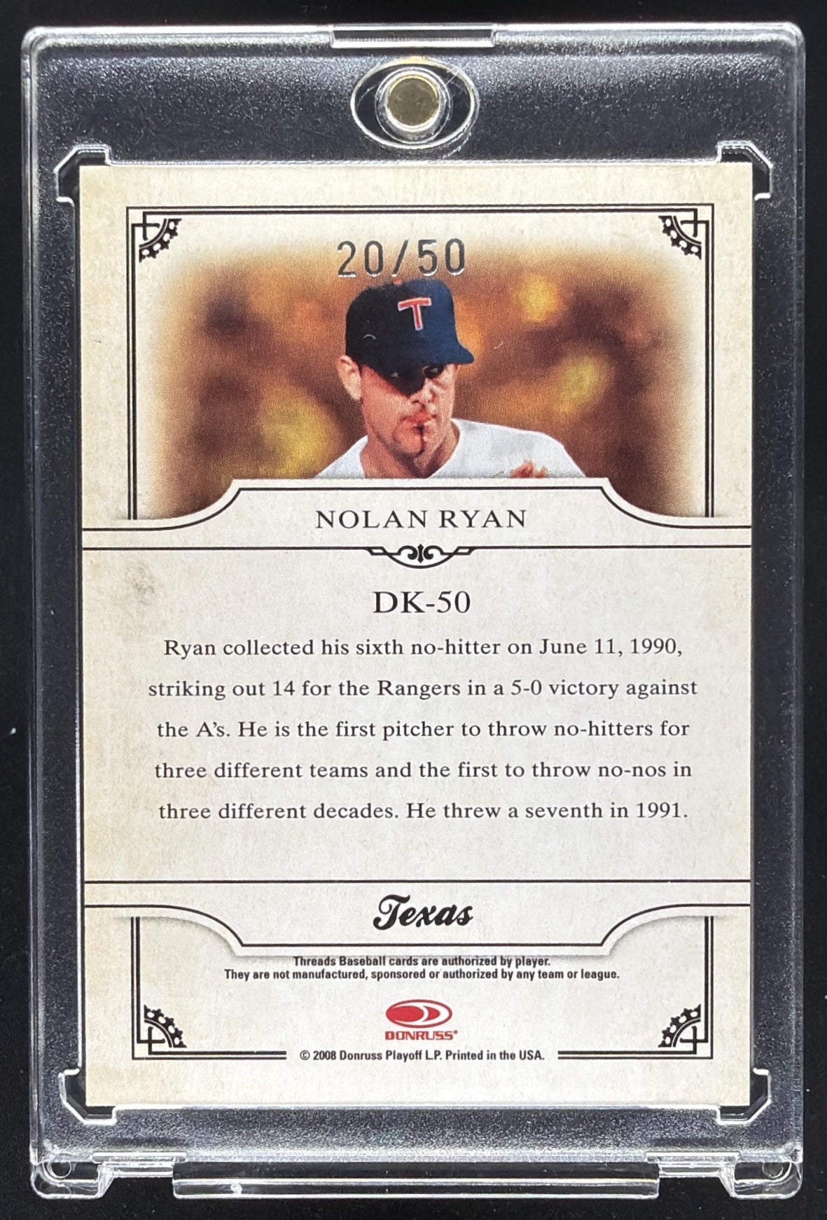 2008 Donruss Threads Nolan Ryan #DK-50 Diamond Kings Framed Blue /50