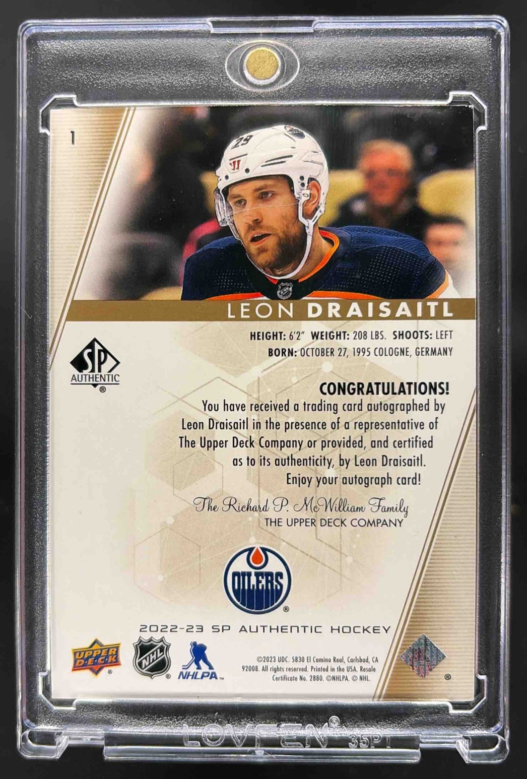 2022-23 SP Authentic Leon Draisaitl #1 Limited Gold Oilers