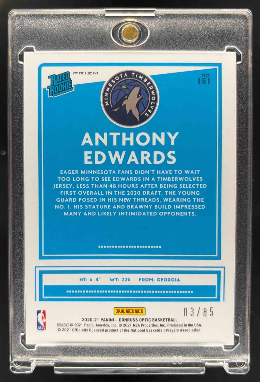 2020 Panini Donruss Optic Anthony Edwards #151 Fast Break Red /85 RC