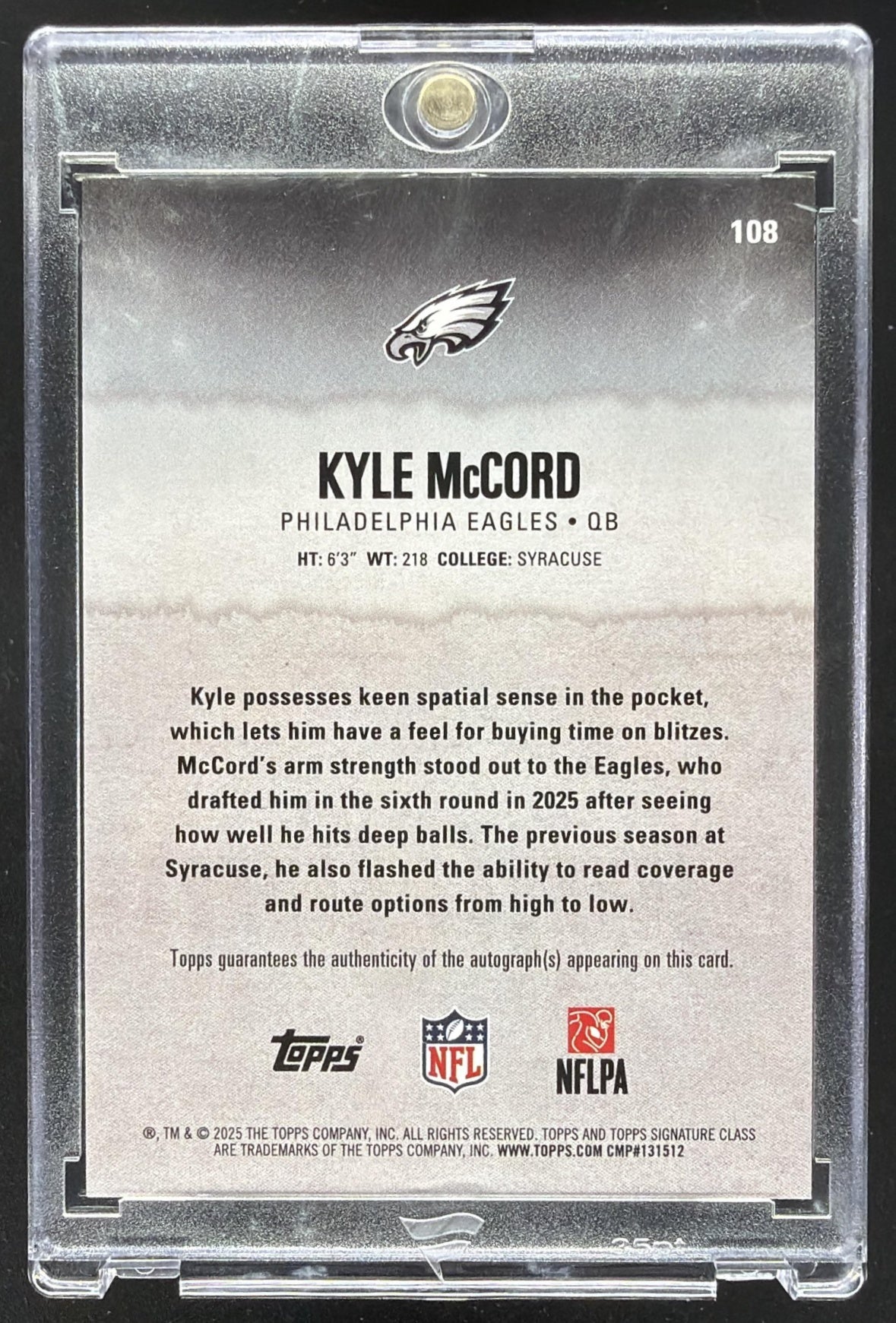 2025 Topps Signature Class Kyle McCord #108 Rookie Auto Gold Foil 6/10 RC