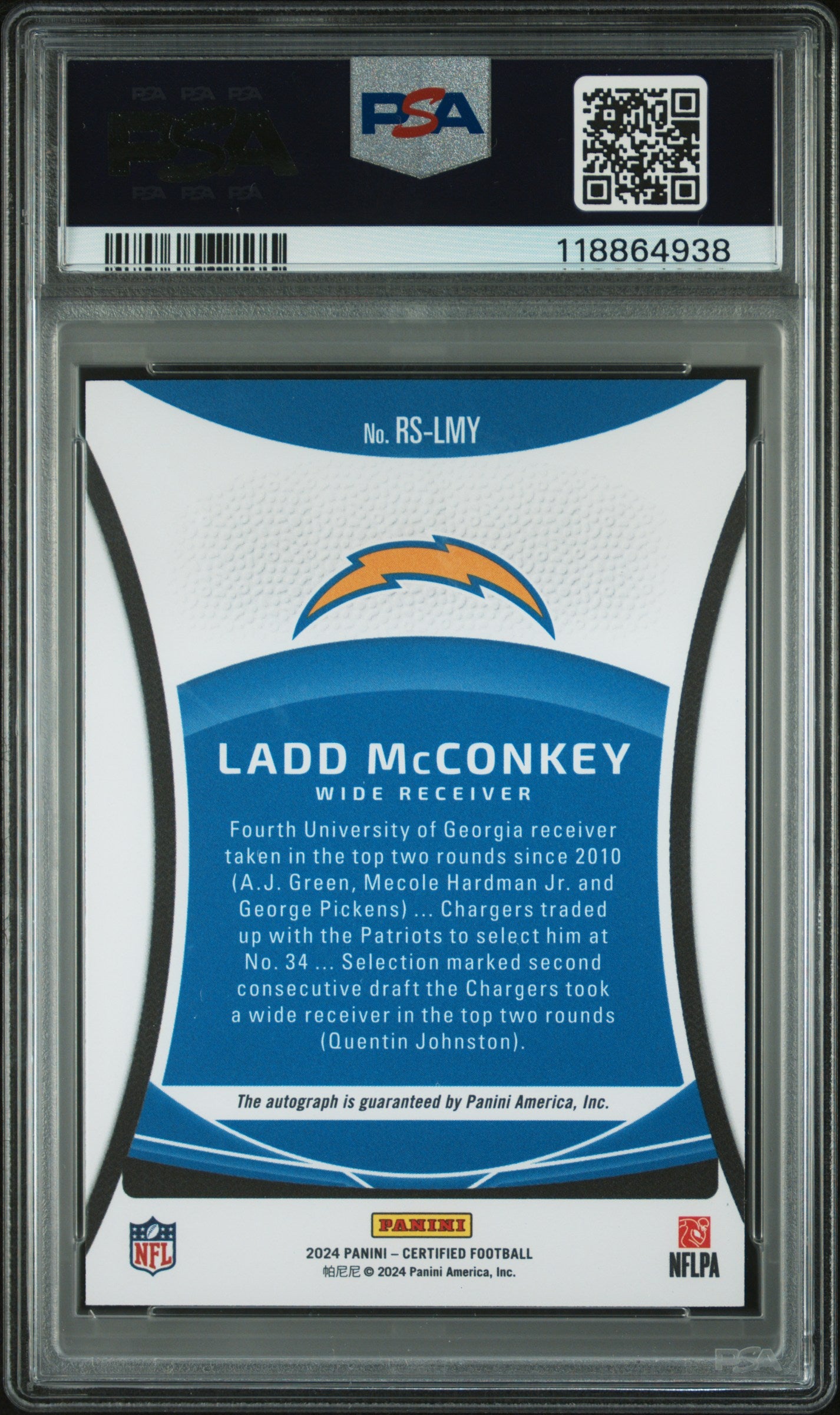2024 Panini Certified Ladd Mcconkey Gold 1/10 Rookie Auto PSA 10