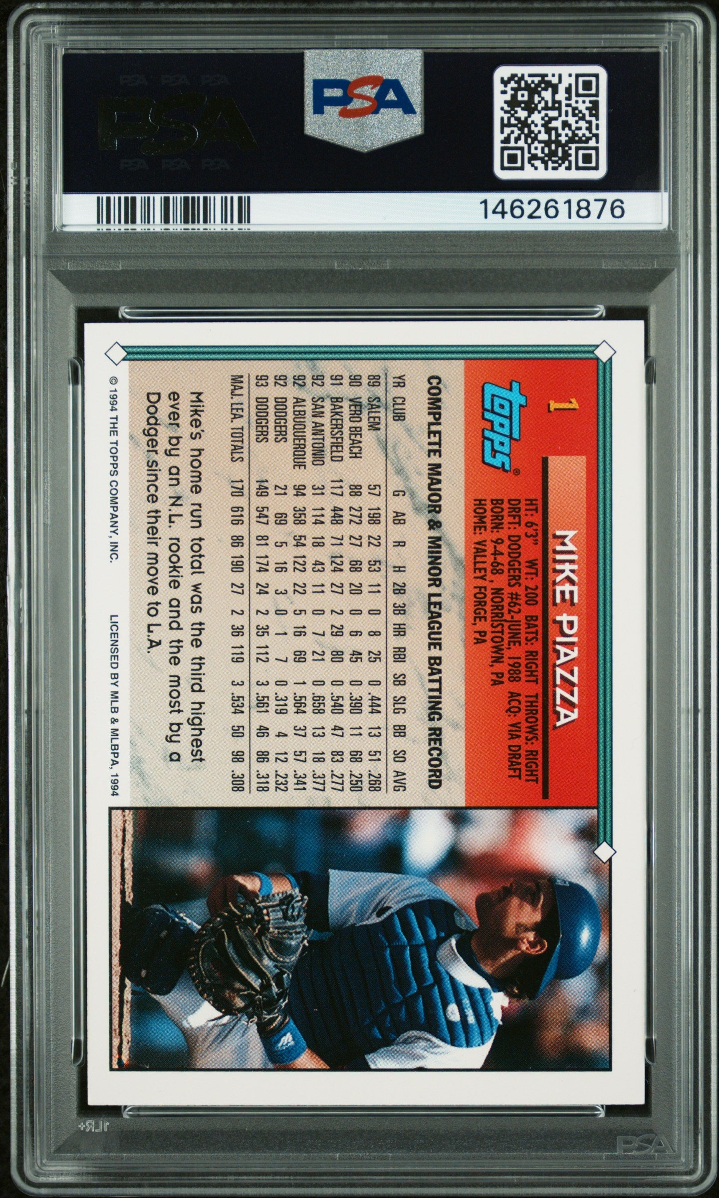 1994 Topps Mike Piazza #1 Auto PSA AUTH