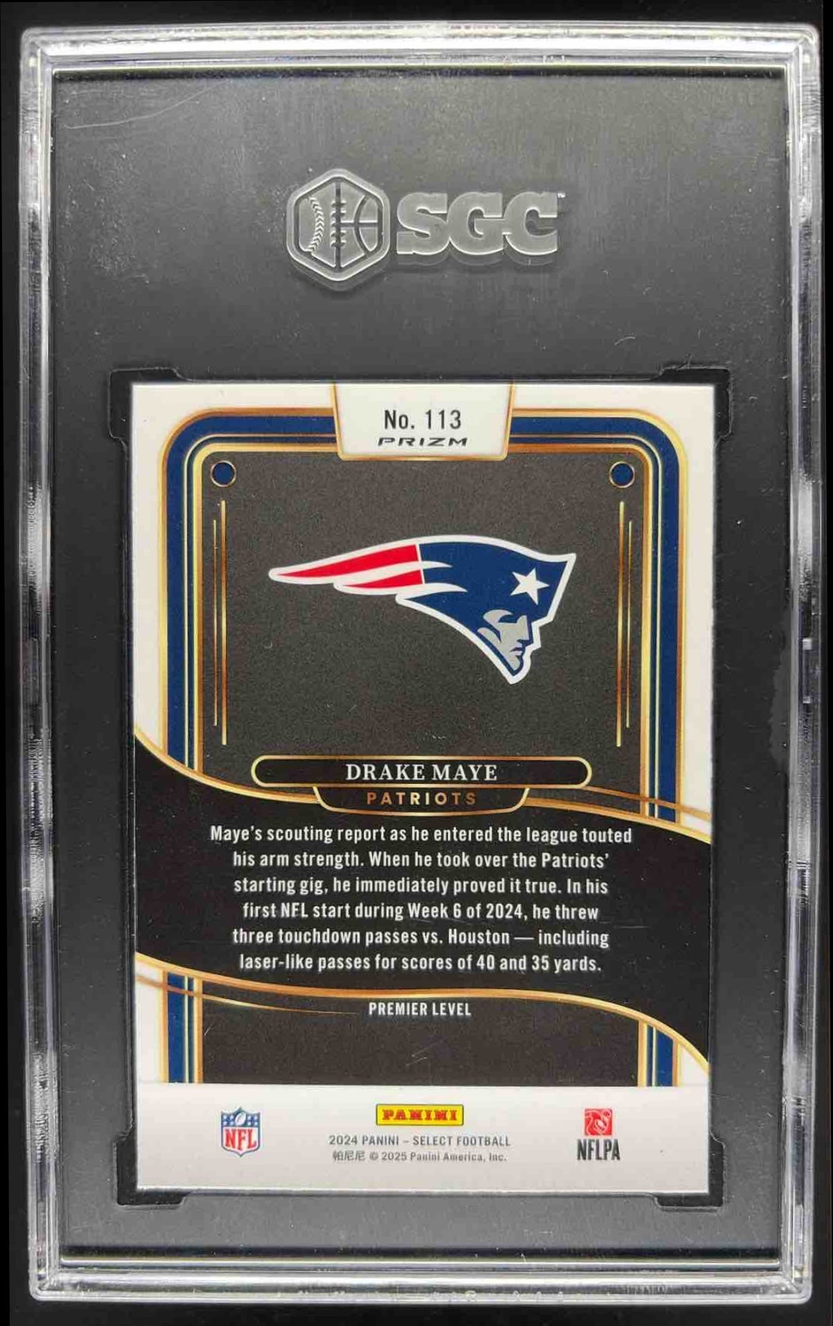 2024 Panini Select Drake Maye #113 Premier RC SGC 9.5