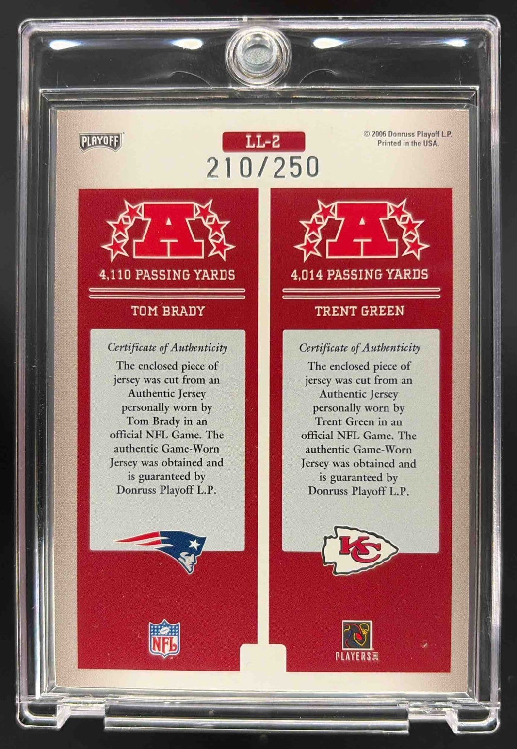 2006 Donruss Gridiron Gear Tom Brady #LL-2 Jerseys Prime /250